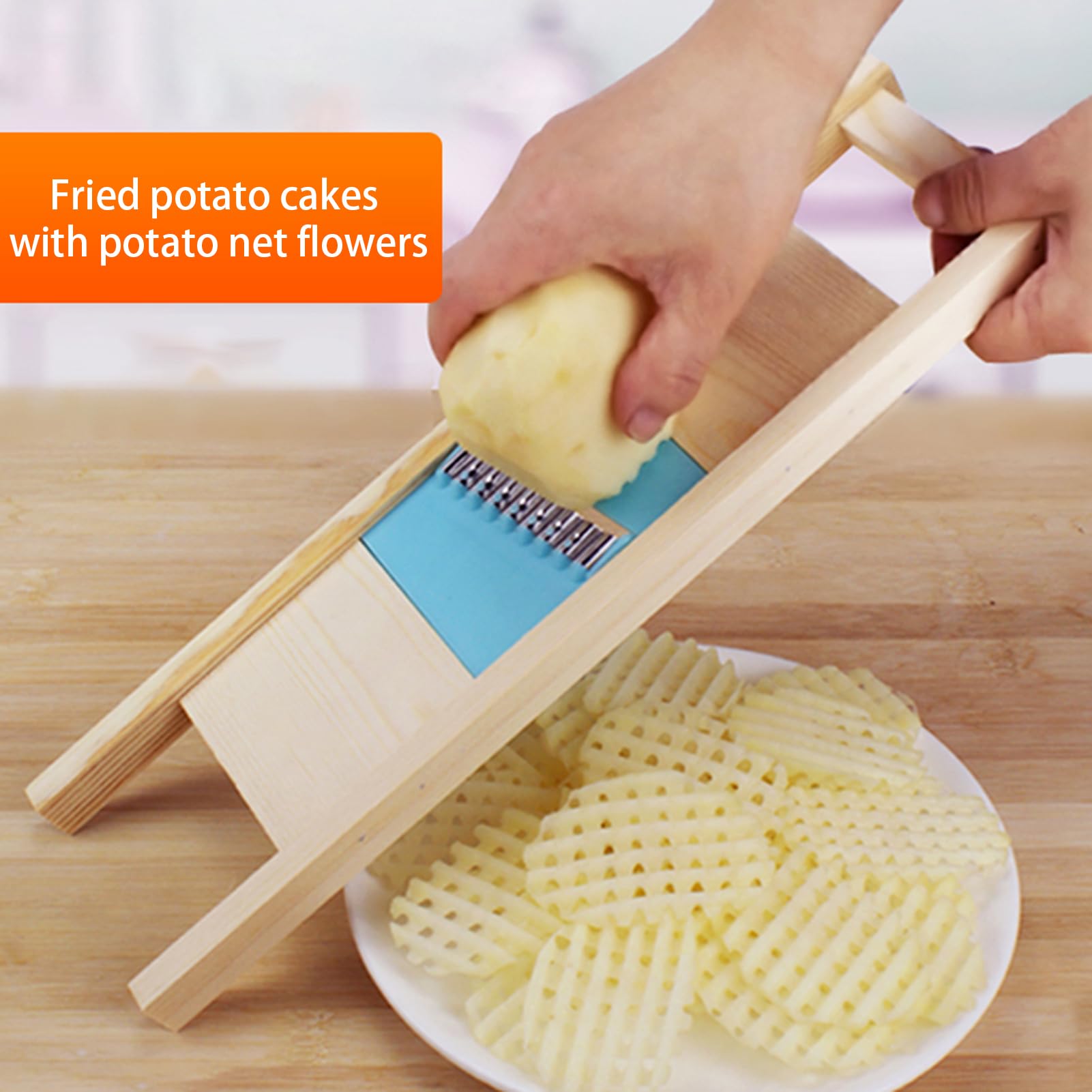 Crinkle Cutter,Stainless Steel Wavy Blade Chips Cutter,Potato Chipper,Handheld Chipper Chopper for Potatoes Fruit, Vegetable - Image 2