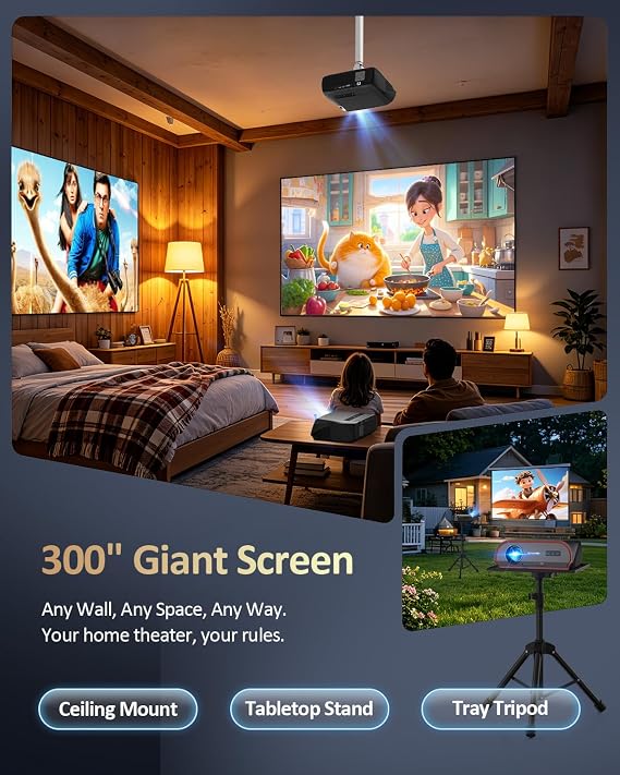 Smart Indoor Daylight Projector 4K, True 1800ANSI High Bright Native 1080P
