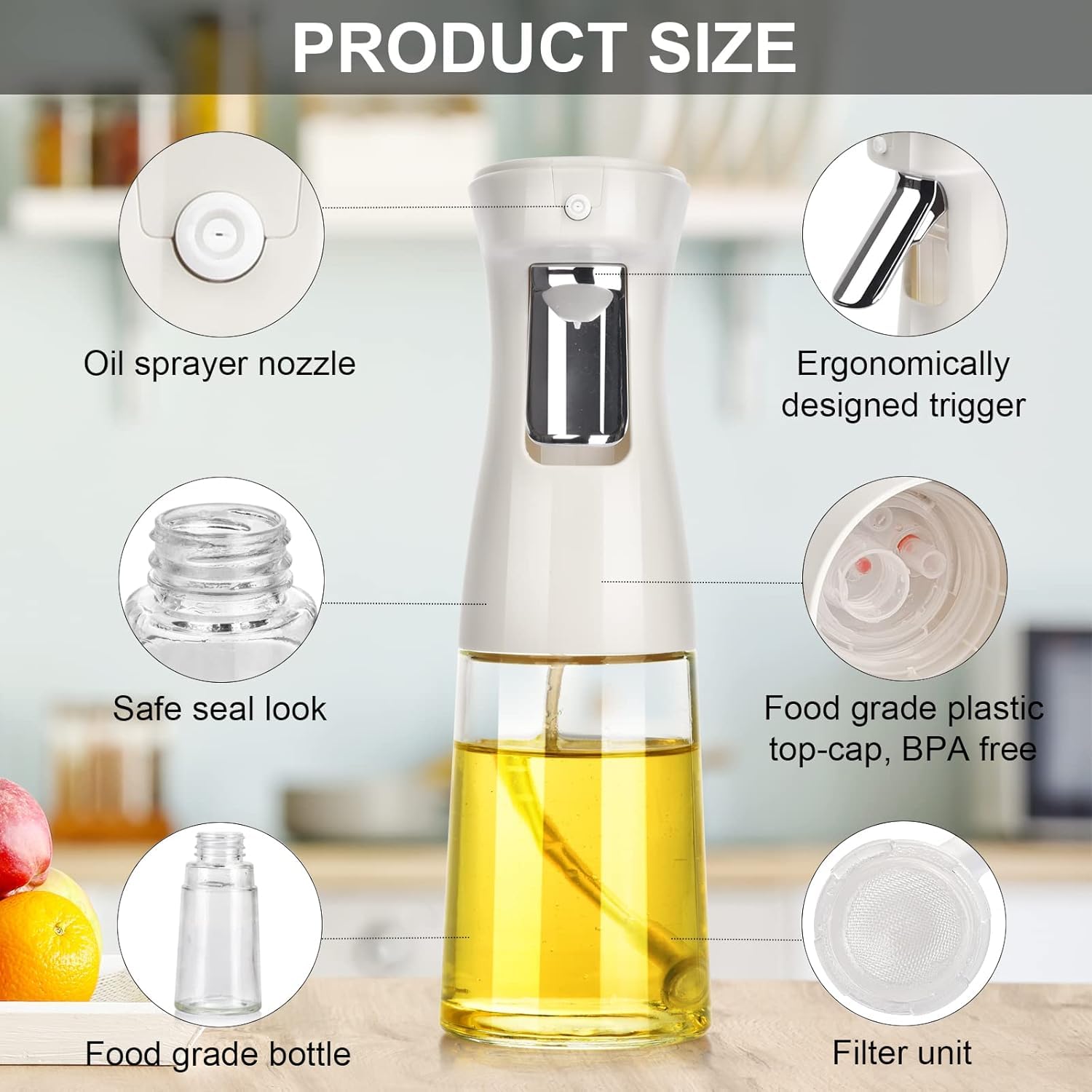 GüncelÇarşı 240ml Yağ Zeytinyağı Püskürtücü, Airfryer Sprey Şişesi, Cam Yağ Spreyi, Hava Fritözü için Yağlık, Barbekü, Salata, Pişirme, Izgara Mutfak Aletleri, Yağdanlık (SARI)