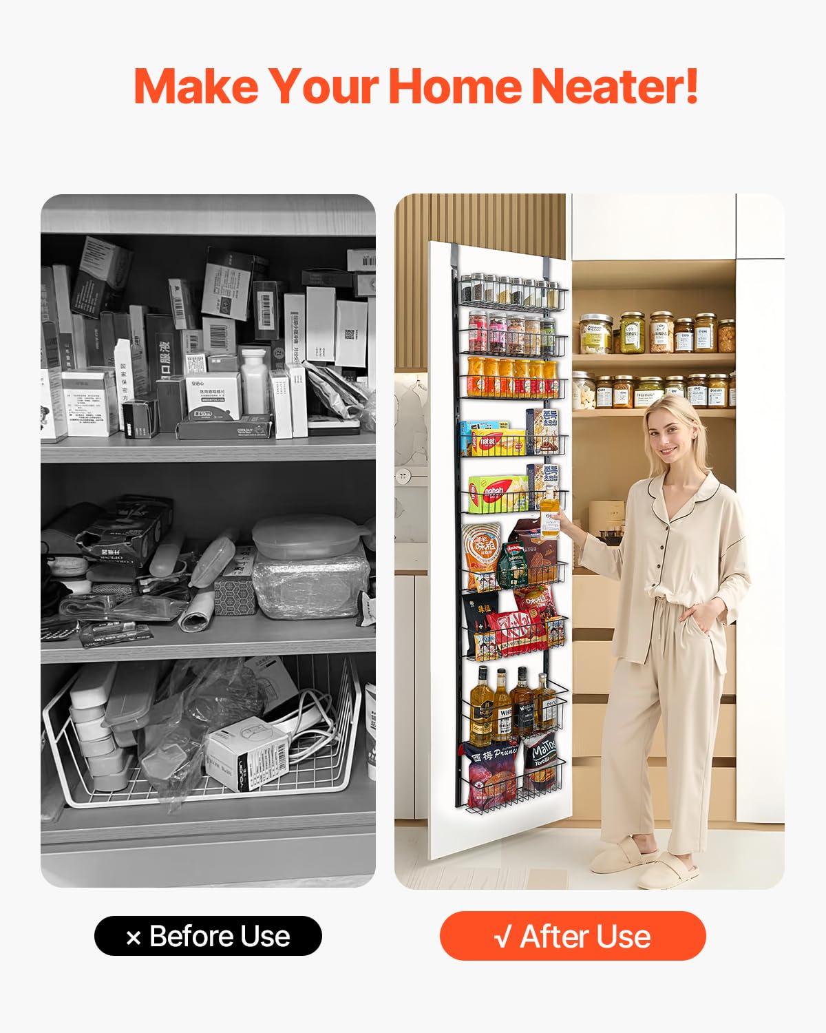 VEVOR Speisekammer-Organizer, 9-stöckige Speisekammer-Organisation und Aufbewahrung, robustes Gewürzregal aus Stahl, verstellbare Wand-Gewürzregale, für Zuhause, Küche, Waschküche, Badezimmer, Schwarz