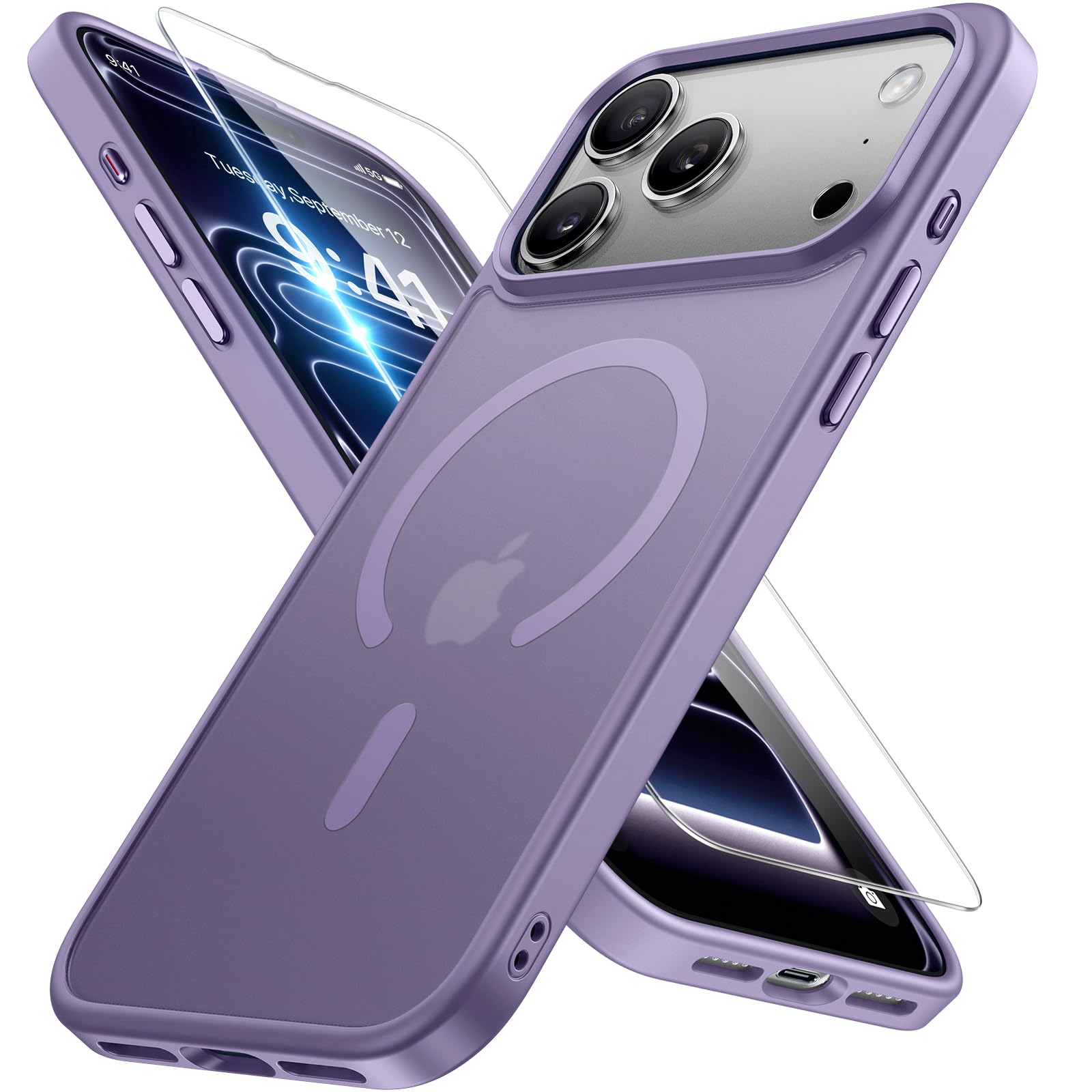 miracase Magnetic for iPhone 17 Pro Case 6.3" with Screen Protector, [Compatible with MagSafe] Military-Grade Protection, Anti-Fingerprint, Slim Thin Phone Case for 17 Pro Cover, Purple