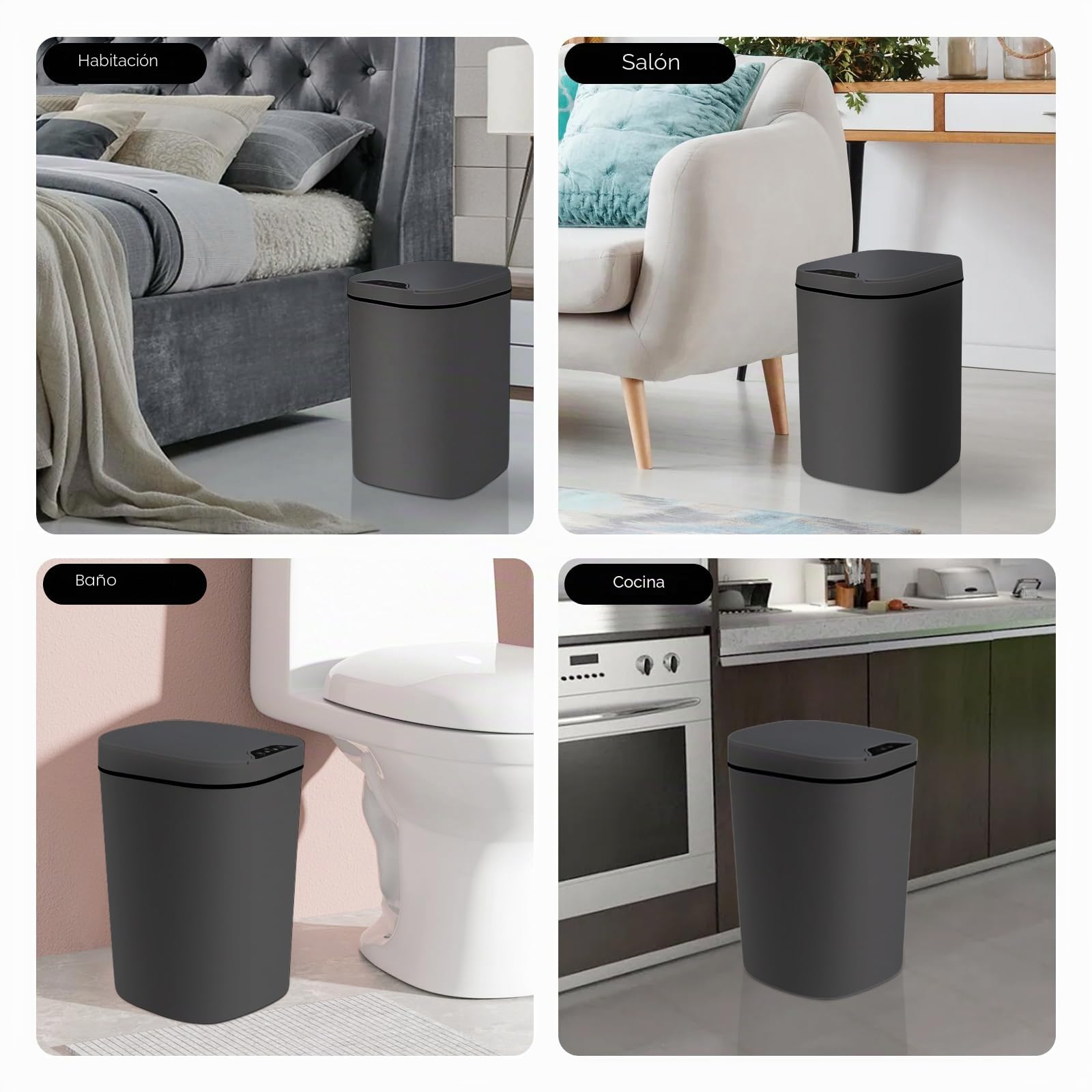 2 Piezas Papelera Automática Con Sensor 12L, Cubo Basura Sin Contacto | Cubo De Basura Eléctrico Con Tapa Automática De Plástico ABS, Para Baño, Cocina, Oficina Y Dormitorio