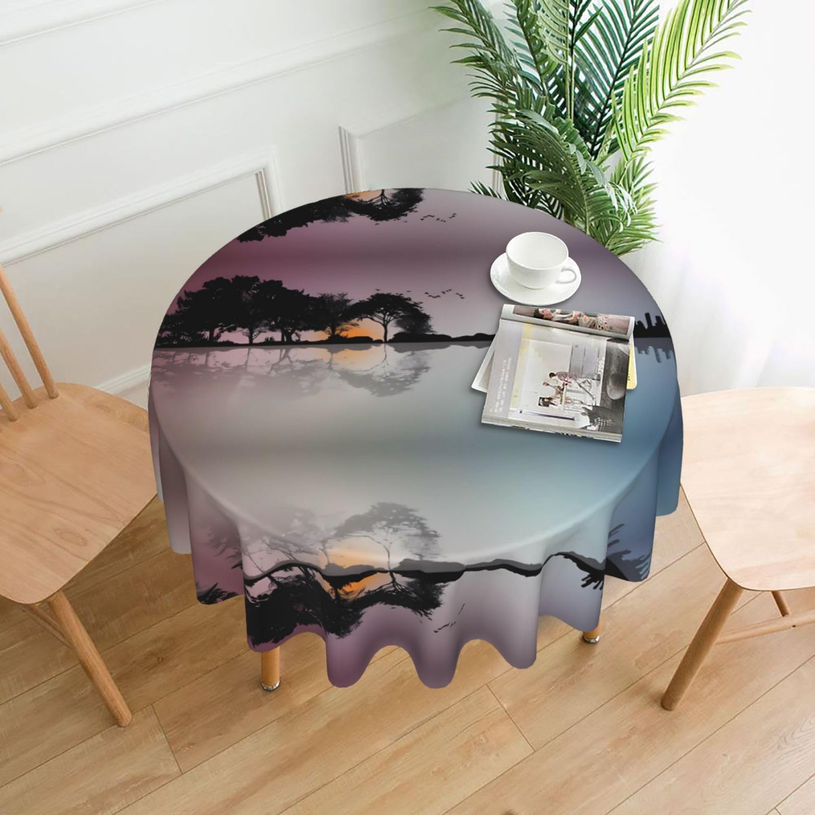 HJFCZH Reflection Guitar Prints Round Decorative Tablecloth 60in - High-Grade Polyester Throw for Dinners, Weddings & Everyday Use