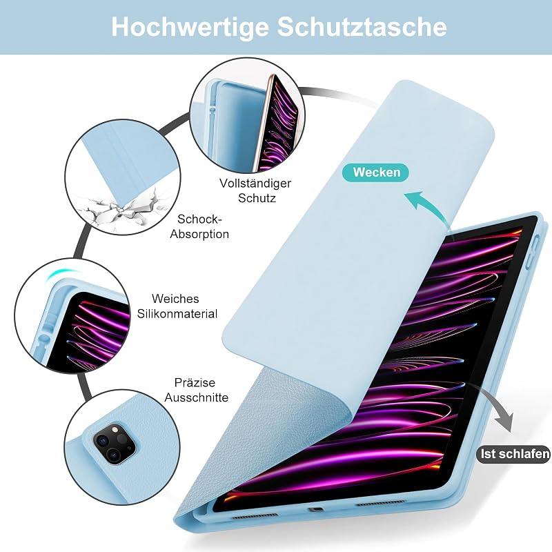 IVEOPPE iPad Pro 12.9 Billentyűzet Touchpad-dal, Mágneses QWERTZ Bluetooth Billentyűzet Tok, Kék