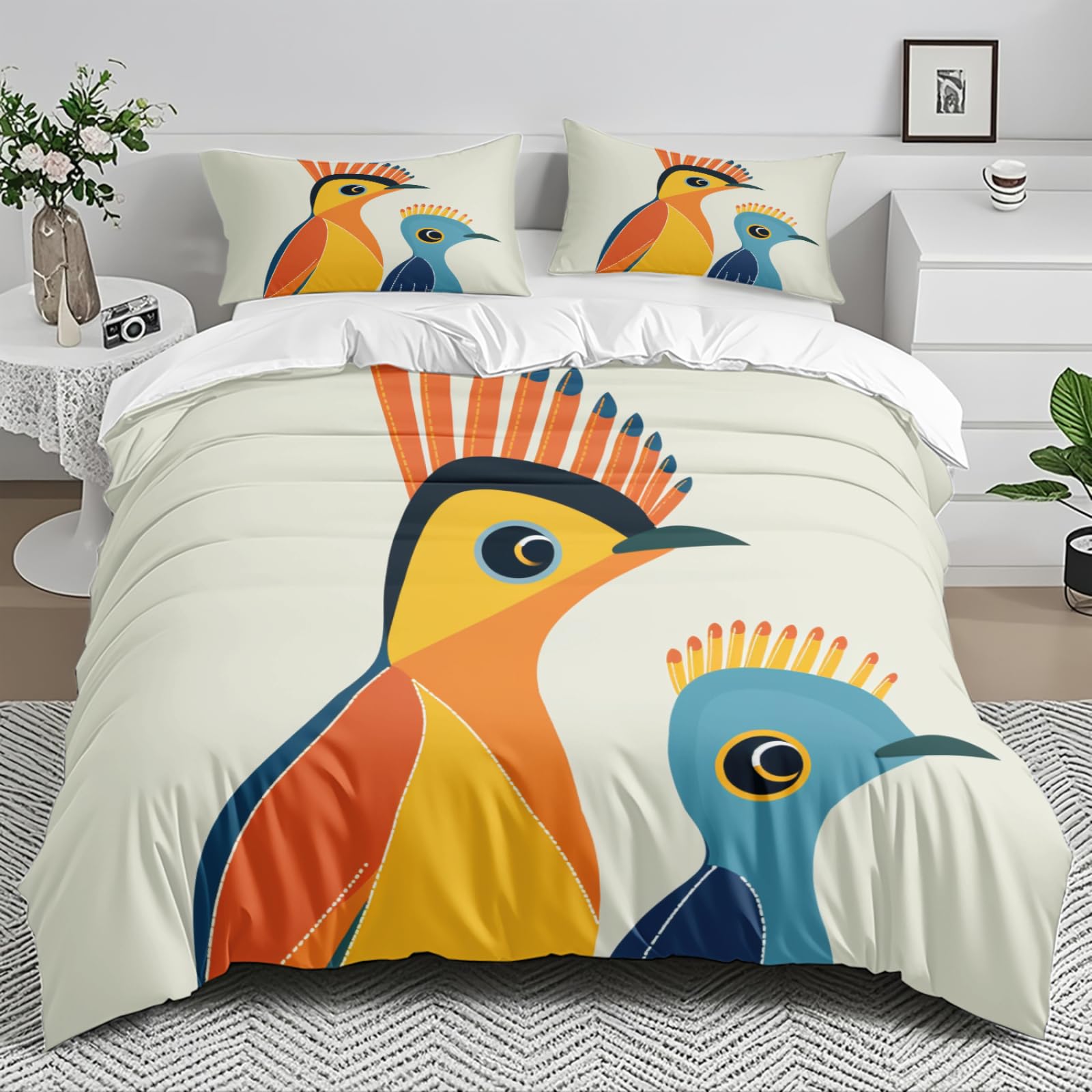 Housse de couette 140x200 animal abstrait beige en microfibre avec 2 taies d'oreiller