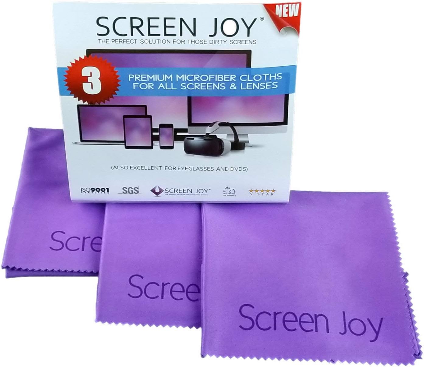 Microfiber Cloth, Glasses Cleaner, Eyeglass Cleaner, Lens Cleaning Cloth, Microfiber Cloth for Electronics - Lenses, Eyeglasses, Flat Screen TVs, Laptops, Tablets, Smartphones and More - 3 Pack
