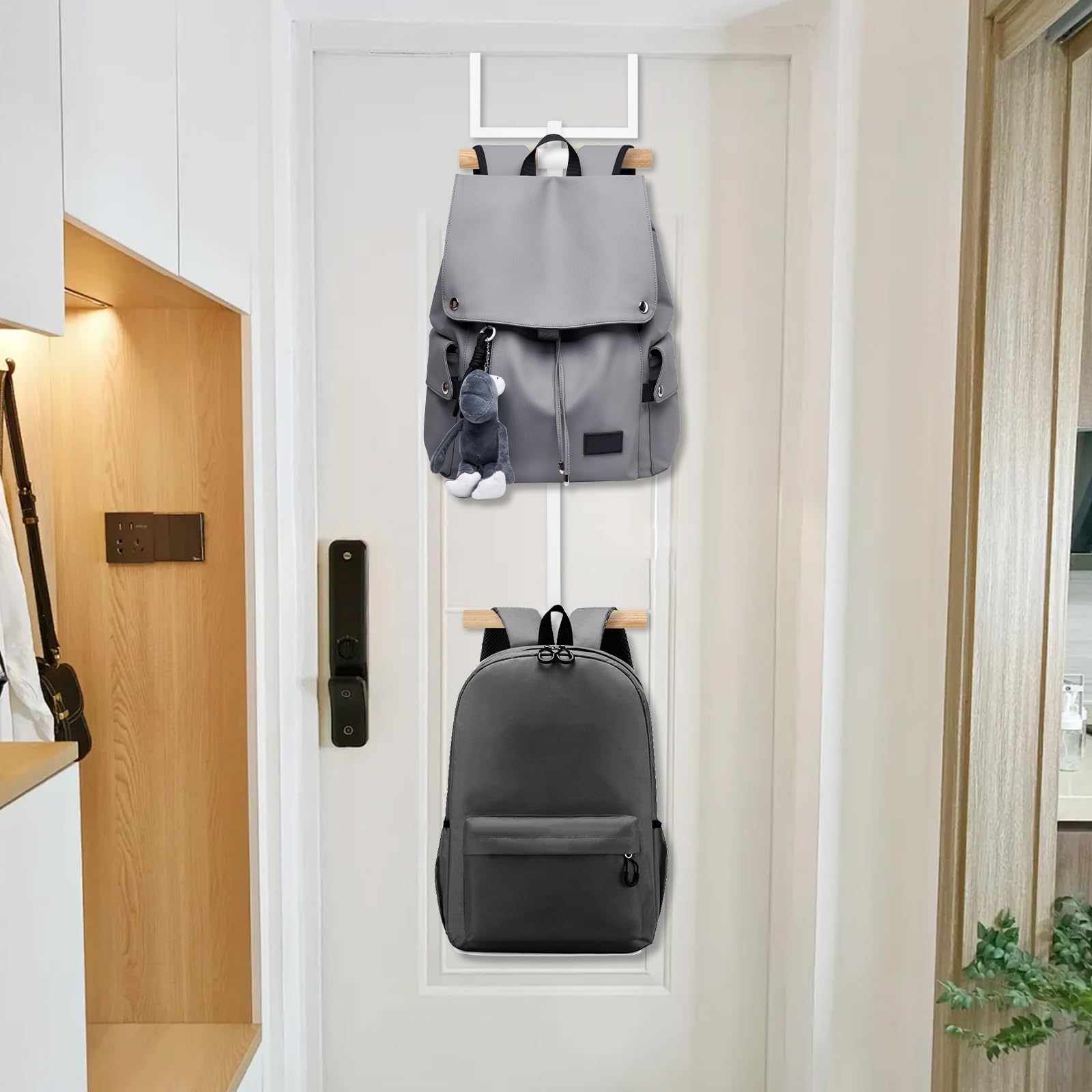 Crochet de porte, facile à installer, polyvalent, support de porte de sac à dos, robuste à deux niveaux pour sac d'école, support de rangement en métal pour votre maison
