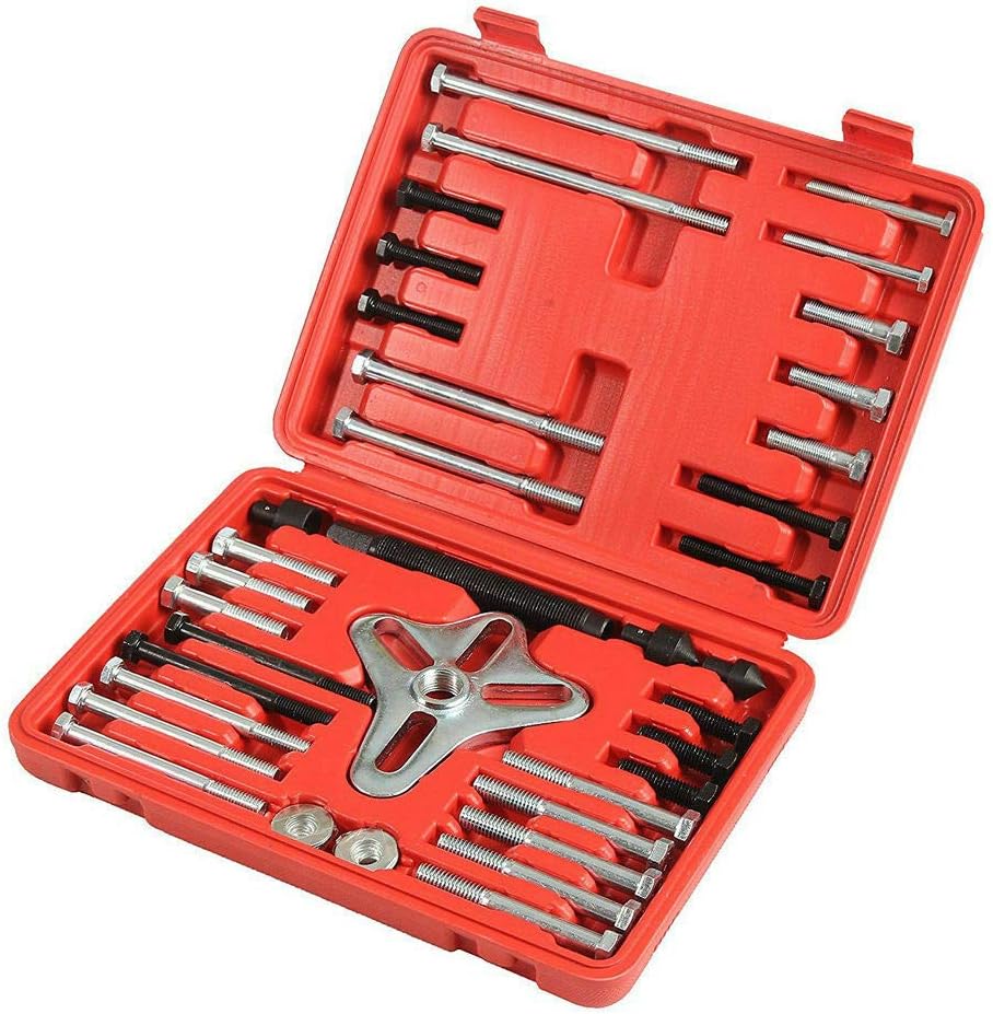 46pc Harmonic Balancer Gear Puller Steering Wheel Pulley Steel Yoke Washer Crank