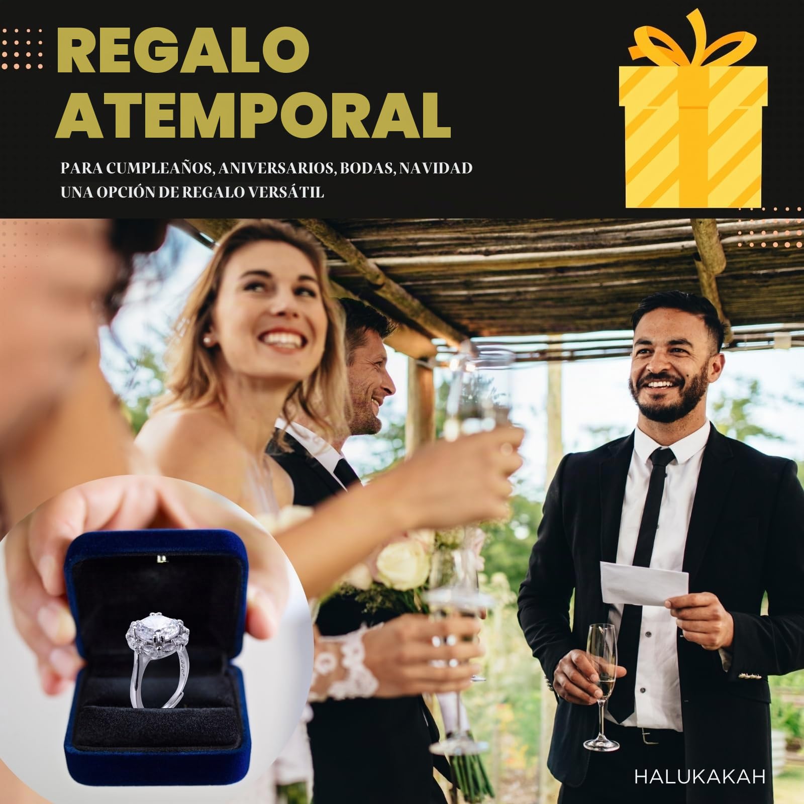 HALUKAKAH Anillo Moissanite D Color 5.0 ct Lujo,Diamante Cultivado en Laboratorio de 5 Quilates con Certificado,Plata de Ley Chapado en Platino,Ajustable,para Esposa,Novia,Cumpleaños,Aniversario,Boda