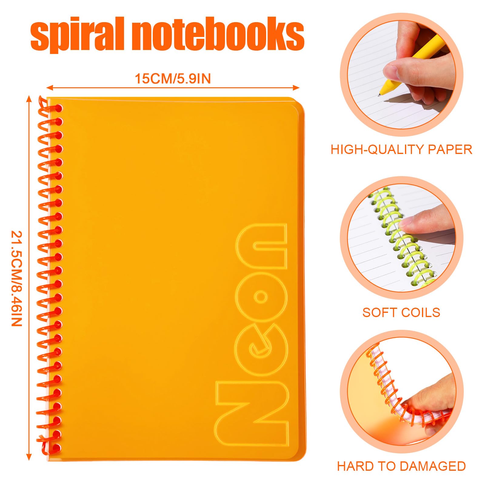 miikoul Notizbücher, A5, neonfarben, Spiralbindung, liniert, 21,1 x 14 cm, 80 Blatt/160 Seiten, breit liniert, Notizblock, Softcover, Farbcodiert, für Studenten, Notizen im Unterricht, Heimbüro, 4
