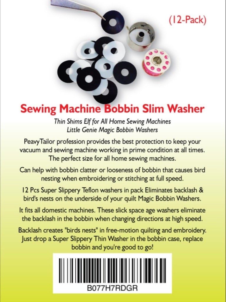 PeavyTailor 12Pcs Super Slippery Teflon Bobbin Slim Washer. Avoid Backlashing and Bird Nesting of Your Bobbins! Long Lasting Tough Teflon Material Little Genie Magic Bobbin Washers