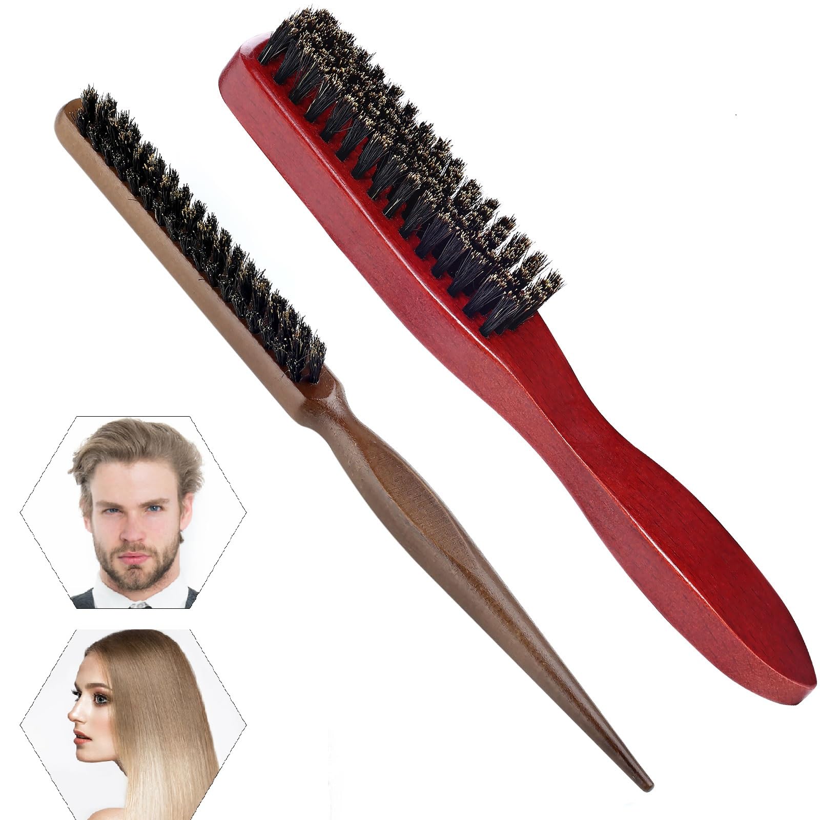 AISEELY 2Pcs Cepillo de Pelo, Cepillo Barba, Cerdas de Jabalí para Mujeres, Hombres, Niños, para Desenredar y Peine, Cerdas Naturales para Cabello Fino y Fino, Cepillo Pelo Antirotura