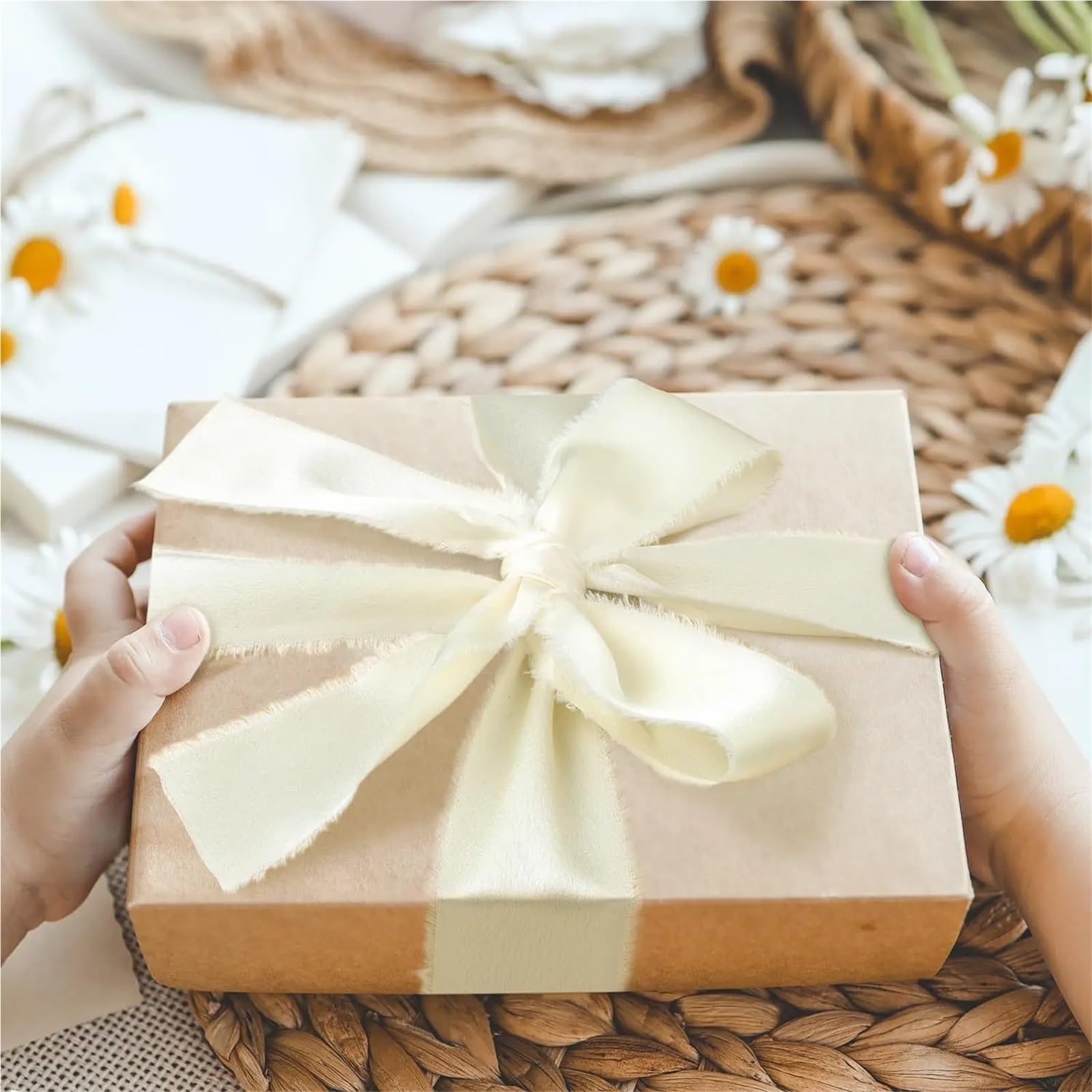 Cinta De Regalo 4/6 Uds. Cintas de 5 Yardas de satén con Bordes deshilachados, Cinta Suave Hecha a Mano for Ramos de invitación de Boda, decoración DIY for Fiesta de cumpleaños(Purple,6pcs)