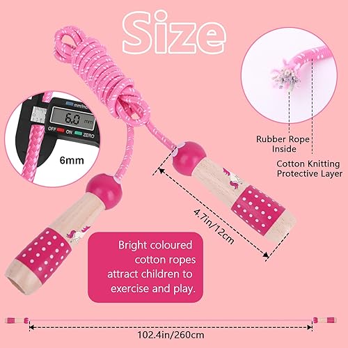 Miniatura 5 de EGOSKY Cuerda de saltar para niños, 7.2 pies, ajustable, de algodón, con mango de madera, para niños y niñas, actividades al aire libre
