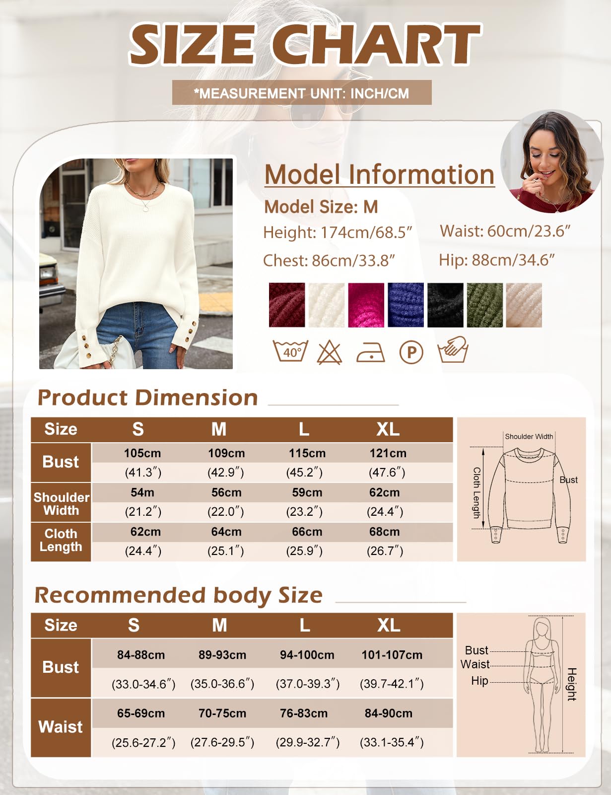 Vijamiy Maglione Donna Collo Rotondo Maglia Moda e Tempo Libero Sweatshirt Elegante Maglione Cashmere Pullover Autunnale Invernale Maglione Caldo