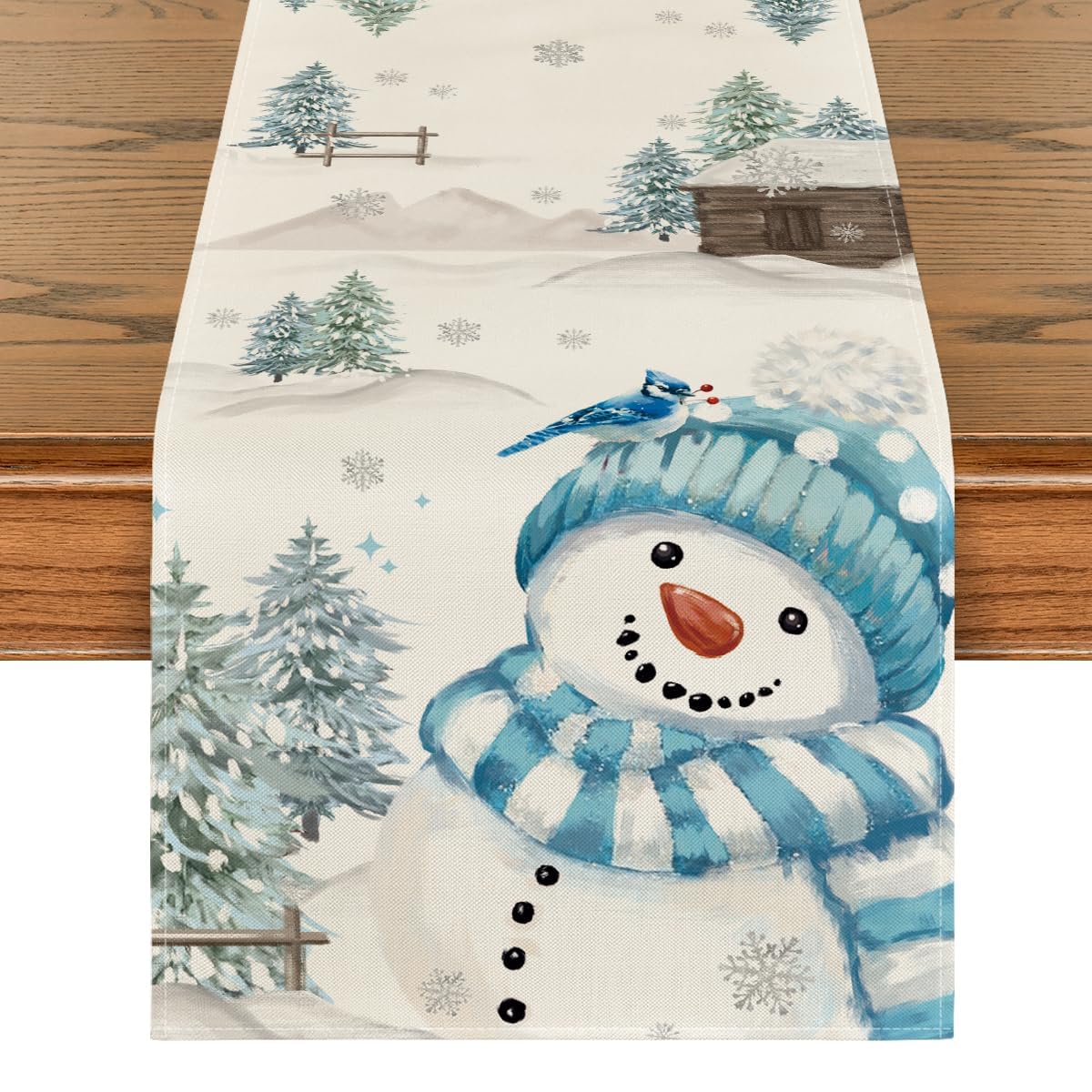 Artoid Mode Blue Snowman Trees Christmas Table Runner, Seasonal Winter Xmas Kitchen Dining Table Decoration for Home Party Decor 40x240 cm