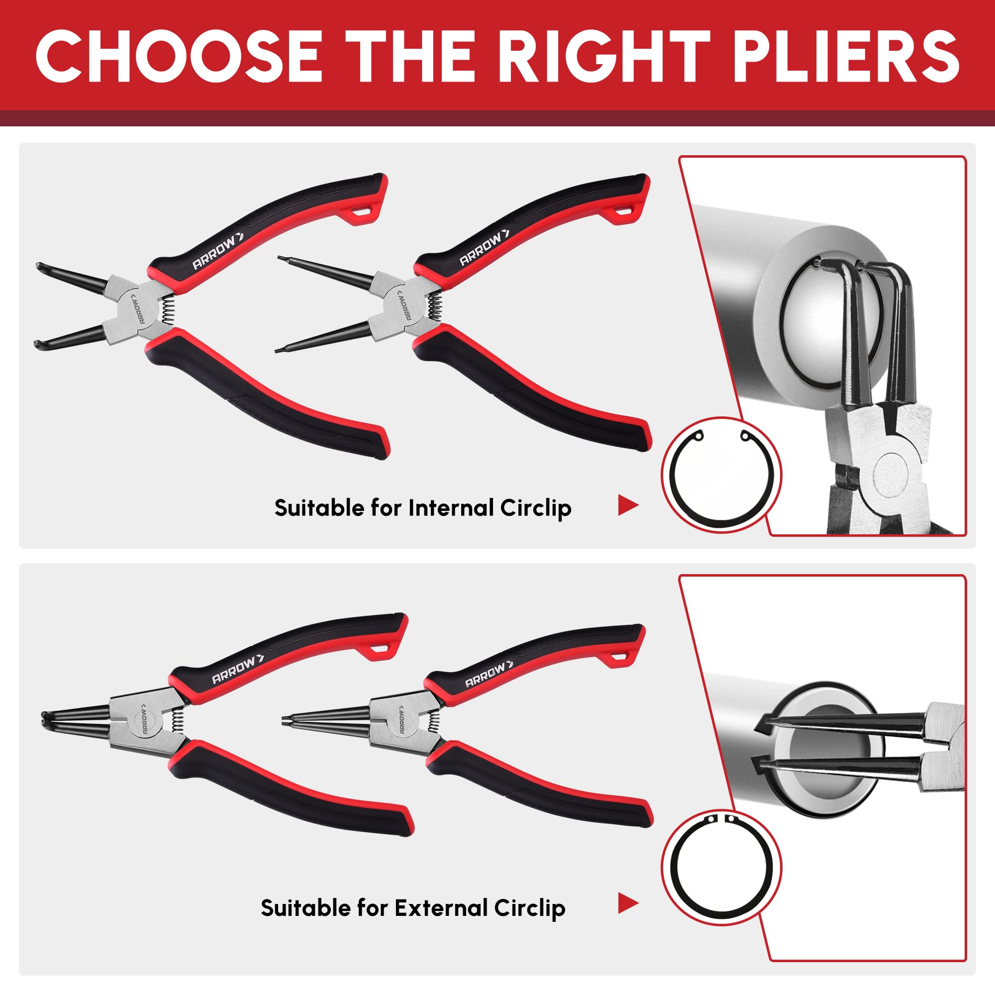 Arrow Snap Ring Pliers Set - 4 Piece Kit -5