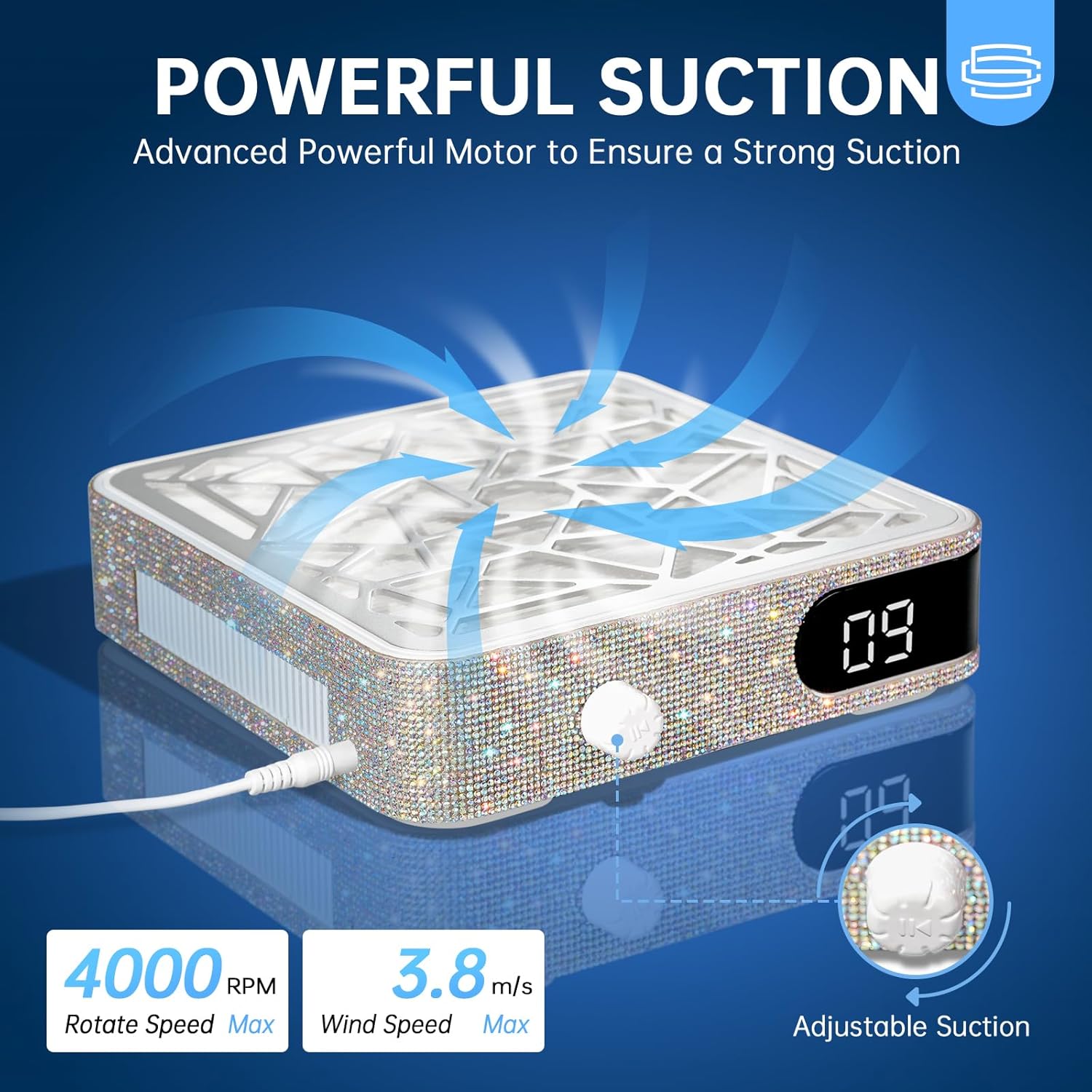 Nail Dust Collector, Powerful Vacuum Fan Vent Dust Collector Extractor Dust Suction Machine for Acrylic Nails Polishing, Nail Salon&Home, AB Diamond