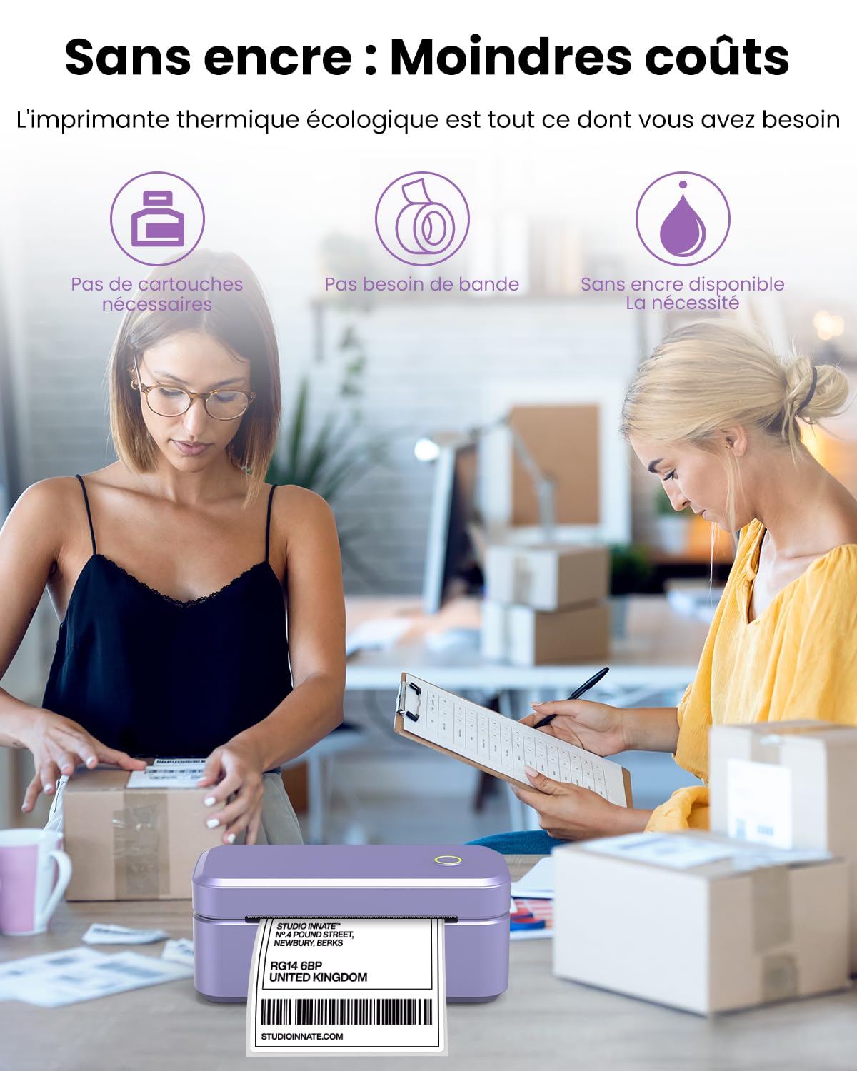 Imprimante Thermique Bluetooth Étiquettes 4x6, 203 DPI, Compatible Android iOS Windows Mac, pour Colis DHL Colissimo Vinted Shopify Amazon