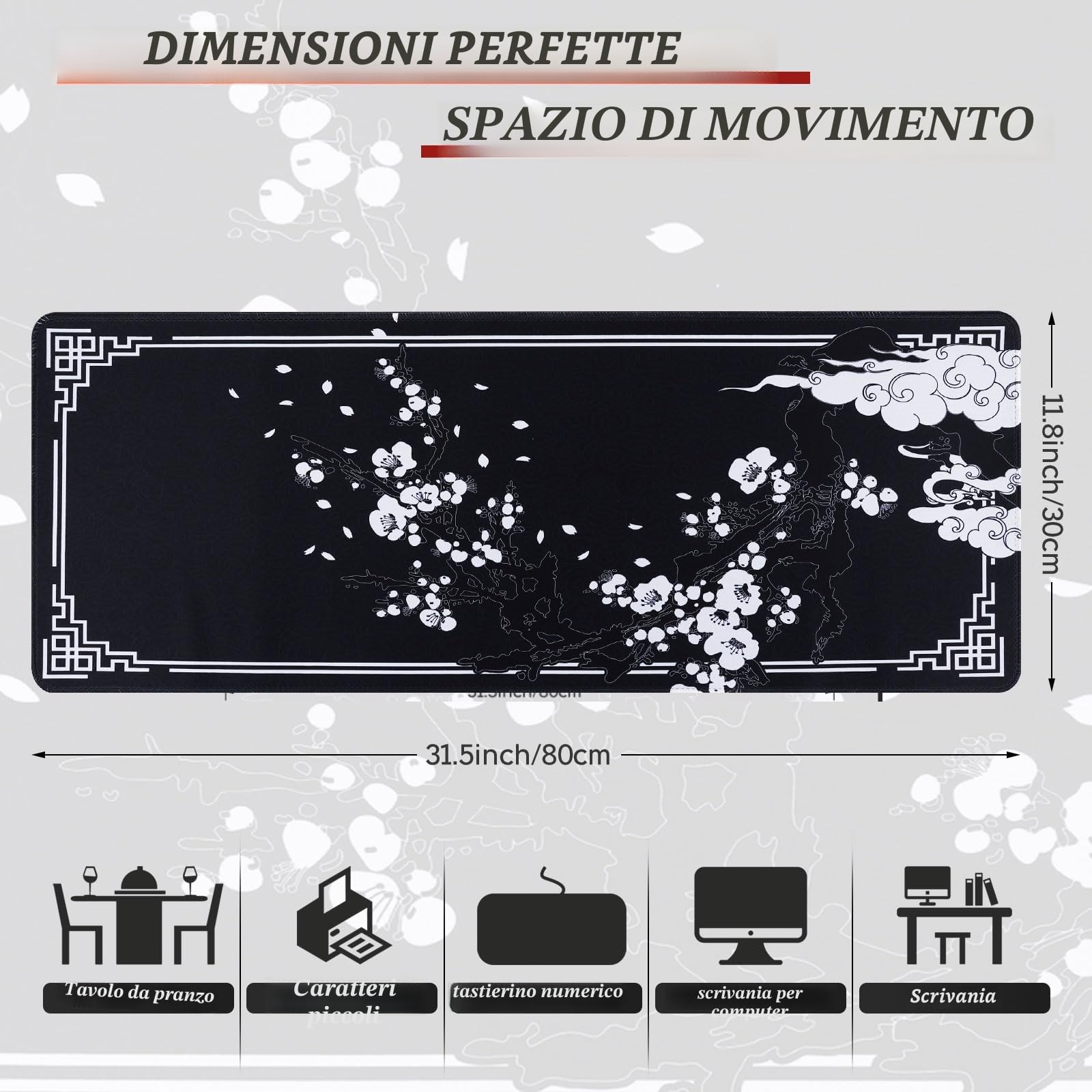 EFISH Tappetino per mouse XXL Gaming 800 x 300 mm cucito impermeabile antiscivolo