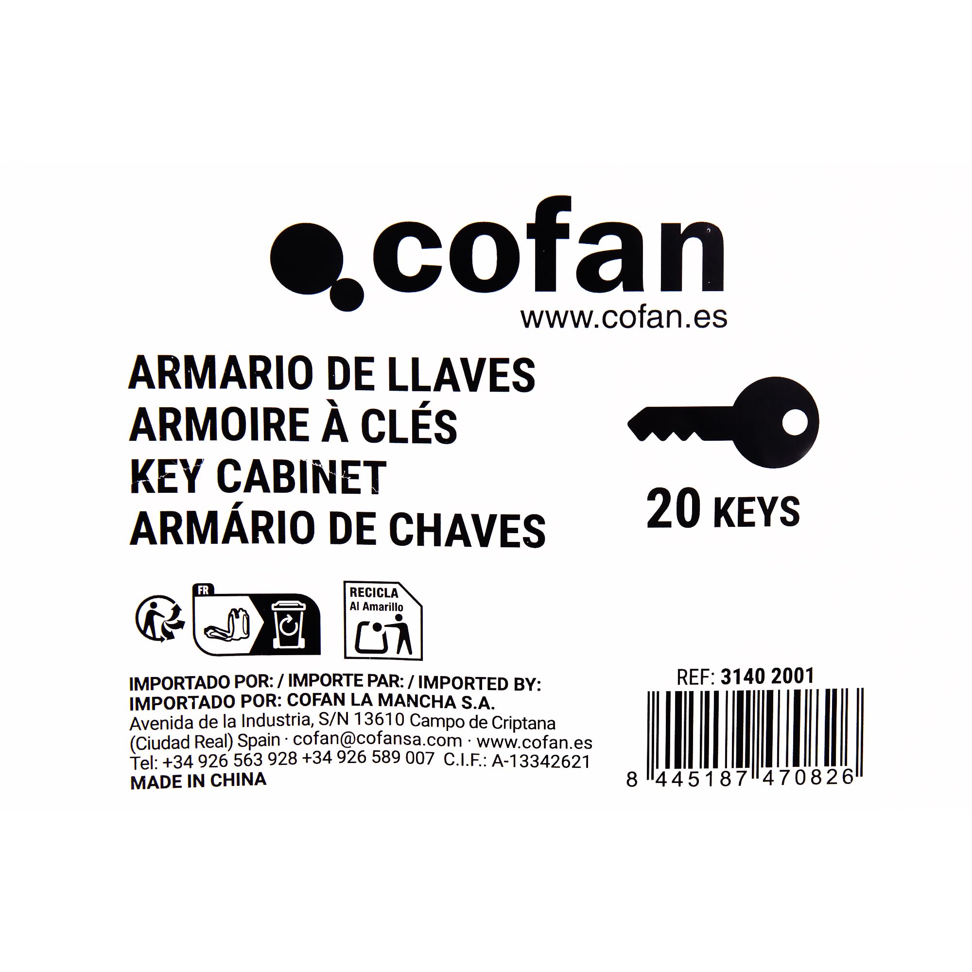 Cofan Armario para Llaves con Cerradura, Caja Fuerte de Seguridad de Acero, Incluye 2 Llaves y Kit de fijación, Instalación a la Pared, Adecuado para 20 Llaves