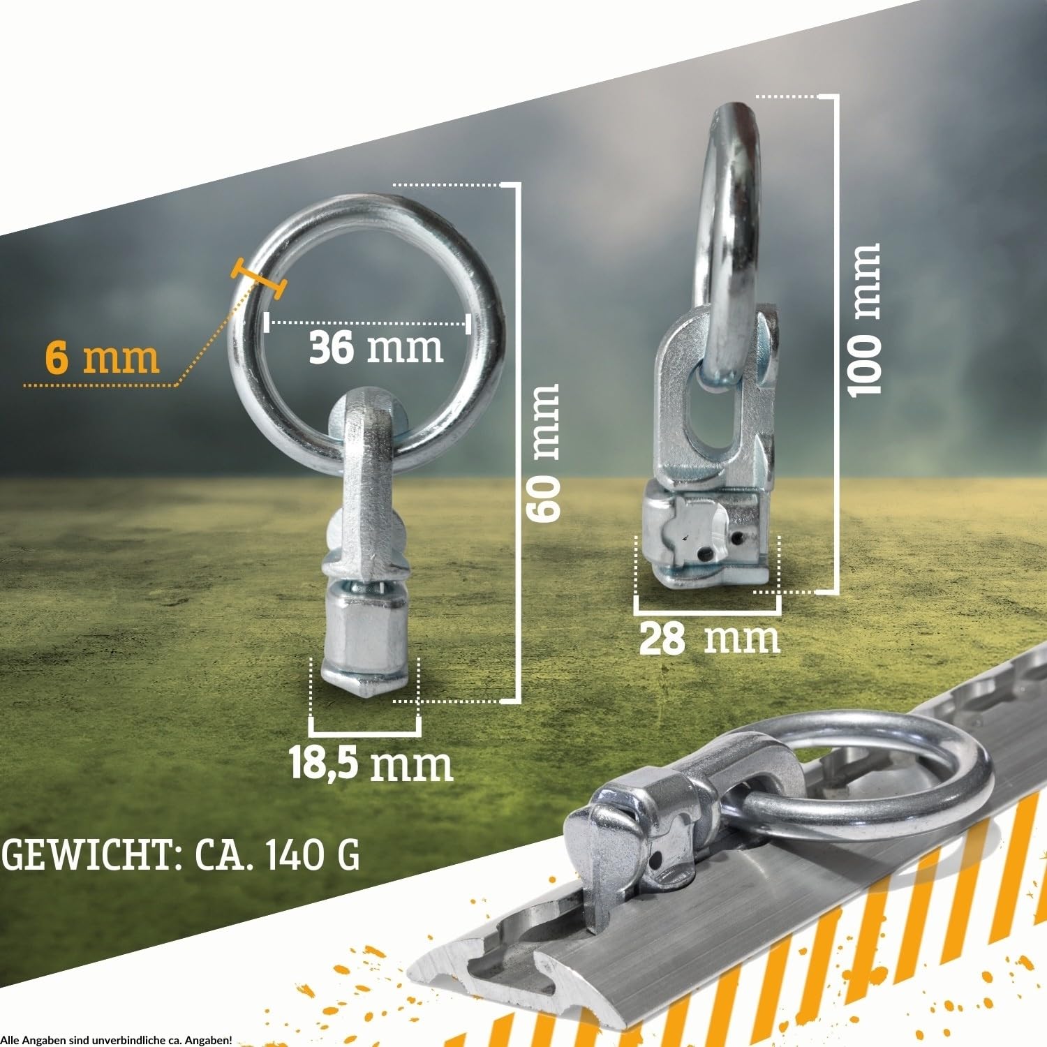 Safetytex Doppel Endfitting Ring Endbeschlag Stahl Alu Zurröse 20 Stück | Double Stud für Airlineschienen mit 2500kg Bruchlast, robuste Befestigung und zuverlässige Ladungssicherung