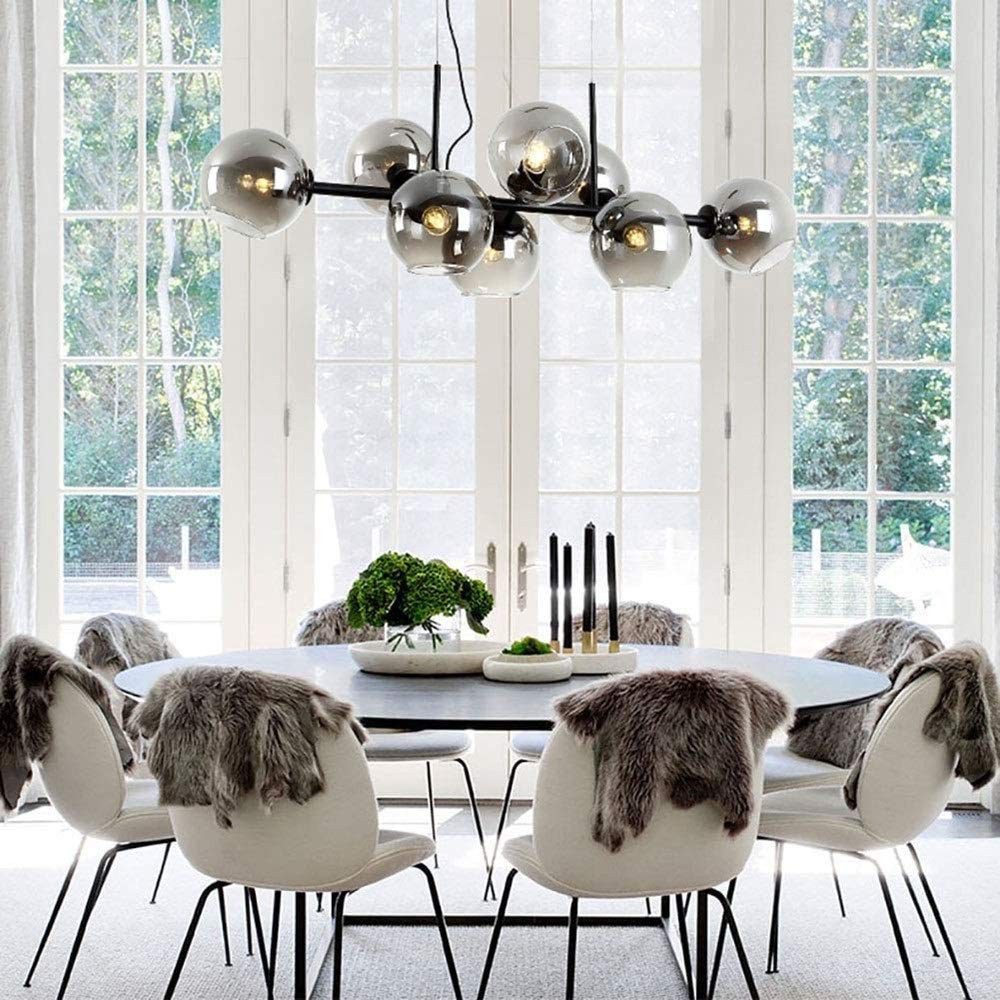 E27 8-leggero Illuminazione A Sospensione, Lampadario A Sfera In Vetro Bolla Moderna Creativo Metallo Industriale Illuminazione Industriale Sala Da Pranzo Soggiorno Nero Fumo Grigio 110 Cm