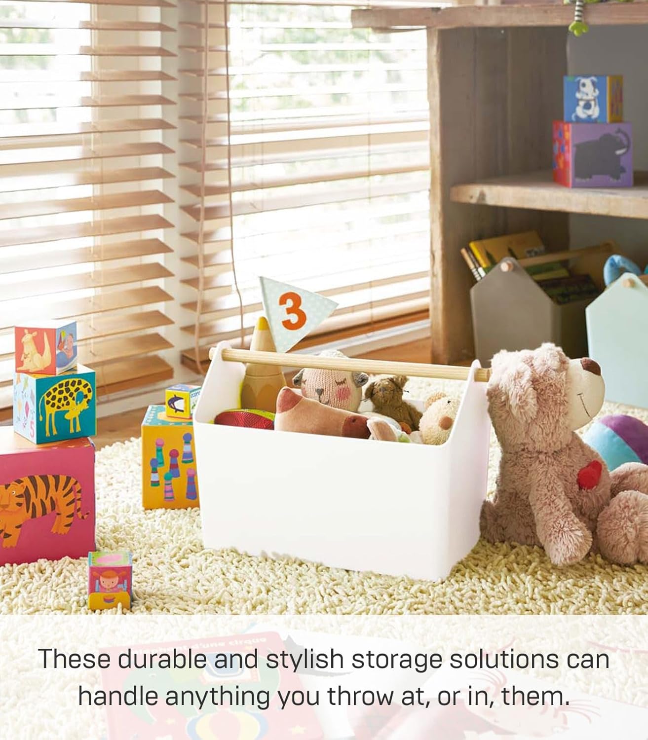 YAMAZAKI Home Favori Storage Organizer/Cleaning Caddy/Storage Basket With Handle - Plastic + Wood -