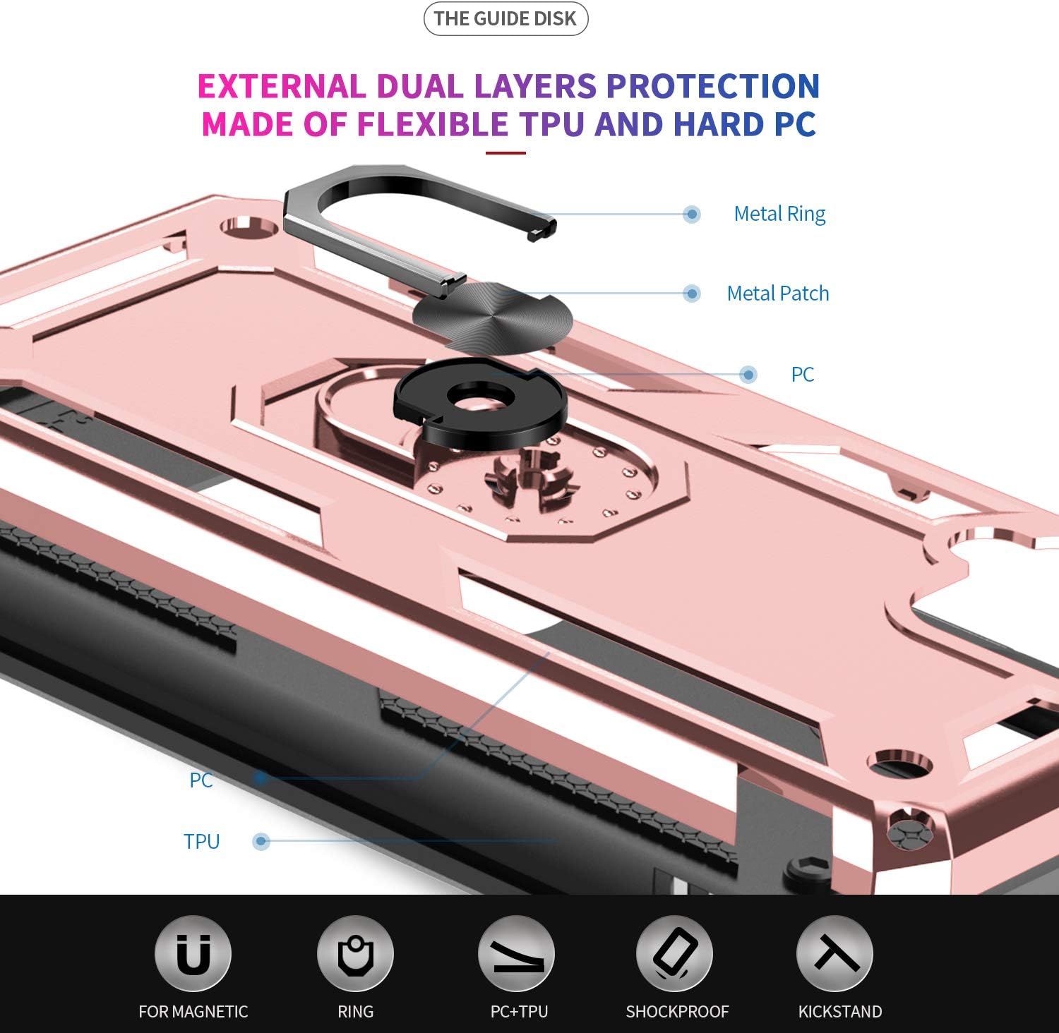 LeYi Galaxy A42 5G Case, A42 5G Phone Case with [2 Pack] Tempered Glass Screen Protector, [Military Grade] Defender Case with Magnetic Car Mount Kickstand for Samsung Galaxy A42 5G, Rose Gold