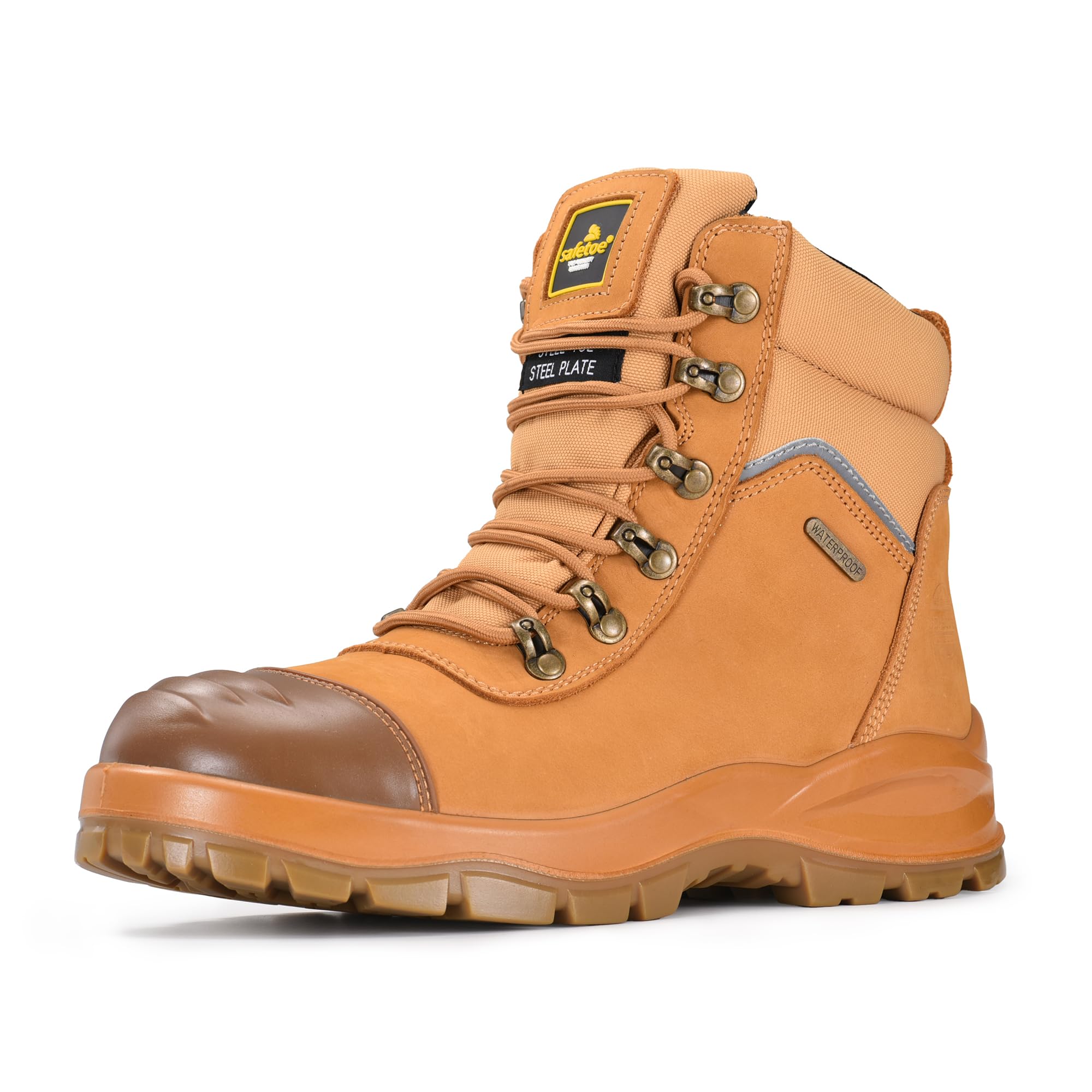 Mens SafetoeM-8577 zapatillas de seguridad - zapatillas de cabeza de acero dedos de los pies deslizamiento/resistente al aceite ESD impermeable cuero respirable S3S SR CI FO HRO