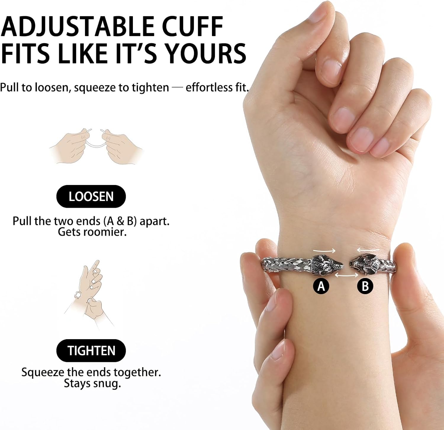 Men's Viking Stainless Steel Cuff Bracelet Norse Wolf Head Braided Bangle Nordic Animal Totem Jewelry for Men Women, Adjustable - Image 6