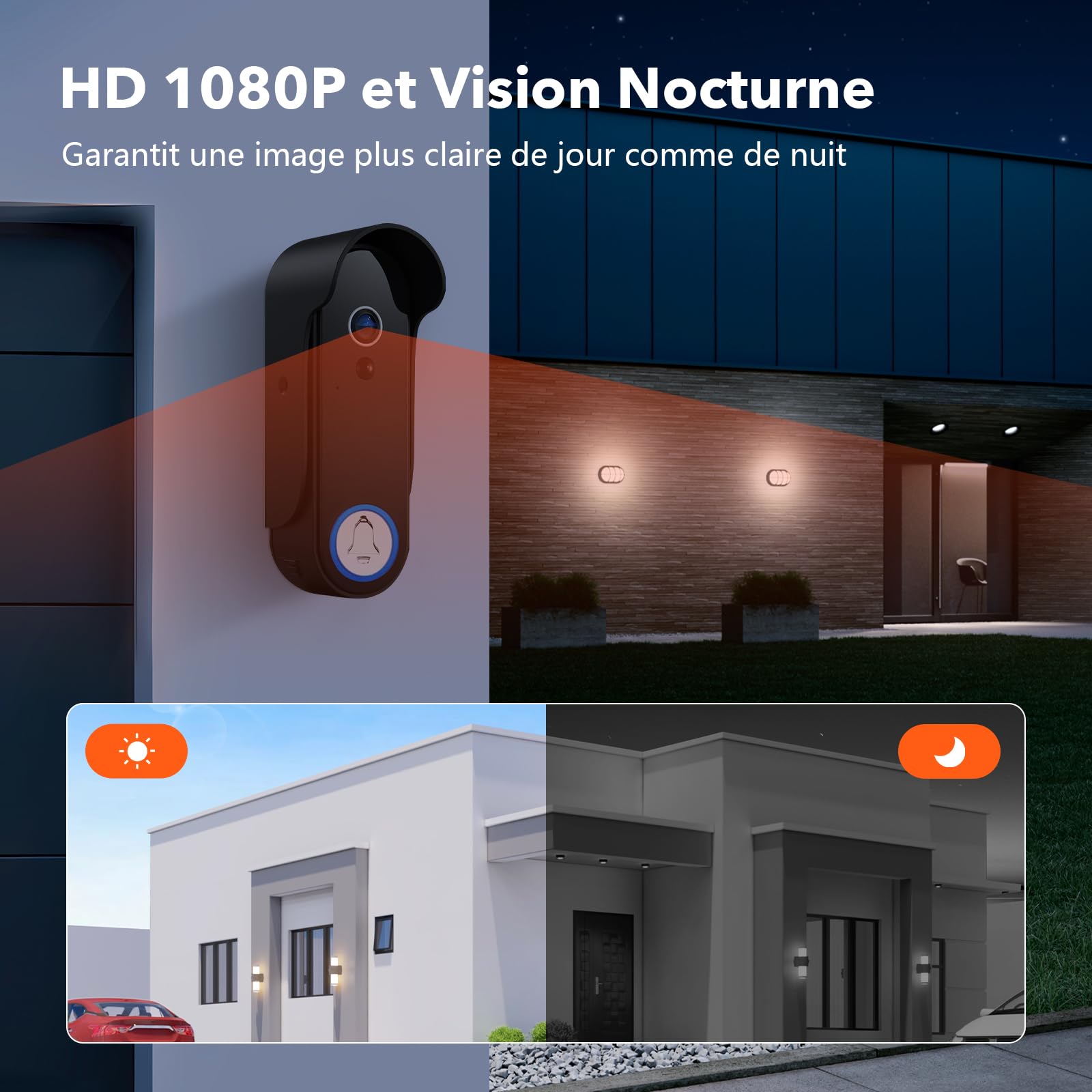1080P WiFi Visiophone Sans Fil,Interphone Vidéo Sans Fil avec Écran Tactile 7'', Étanche Sonnette de Camera ave Batterie Rechargeable, Vision Nocturne, PIR Détection de Mouvement, Contrôle APP