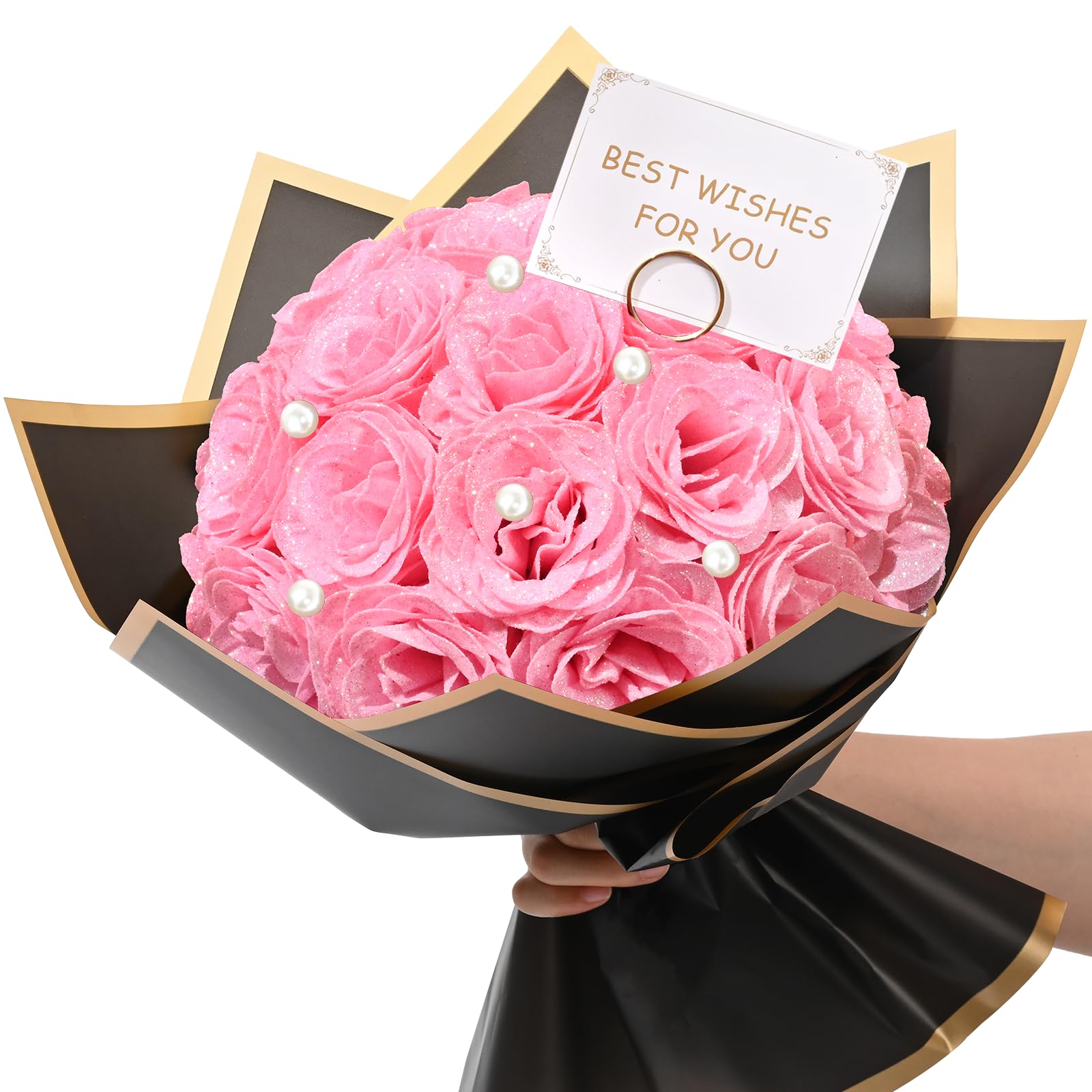 Kunstrozen Kunstbloemboeket Rozen Crème Roze Pluk 54cm