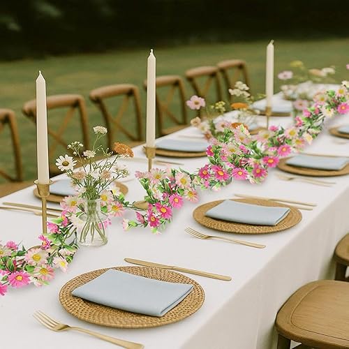 Miniatura 4 de HO2NLE Paquete de 2 guirnaldas de flores de seda artificiales de girasol, enredaderas colgantes falsas con flores de margarita para pared, hogar,