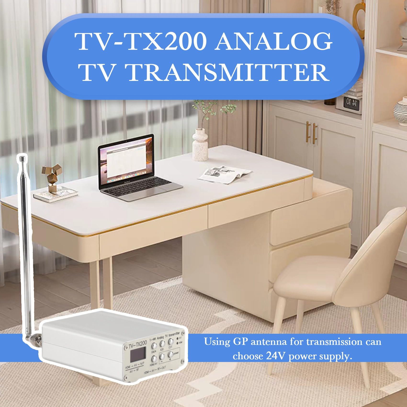 JANZU TV-TX200 Transmetteur TV Analogique VHF/UHF HD/AV avec Antenne Télescopique Prise UE