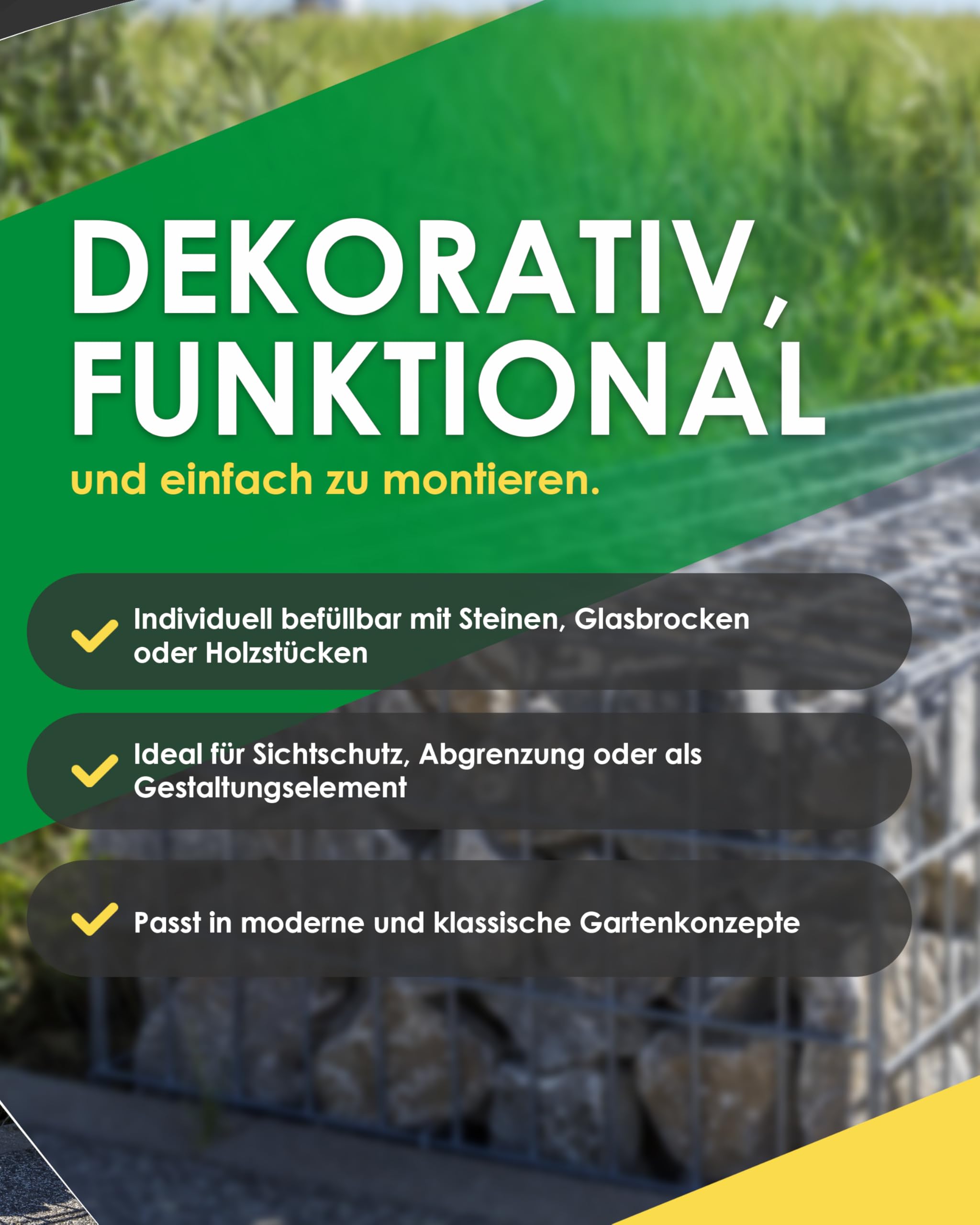 Zaundirekt Gabionen 100x50x50cm - Gabionenkorb inkl. Distanzhalter - Steinkorb Gabionen - Steingabione Made in Germany