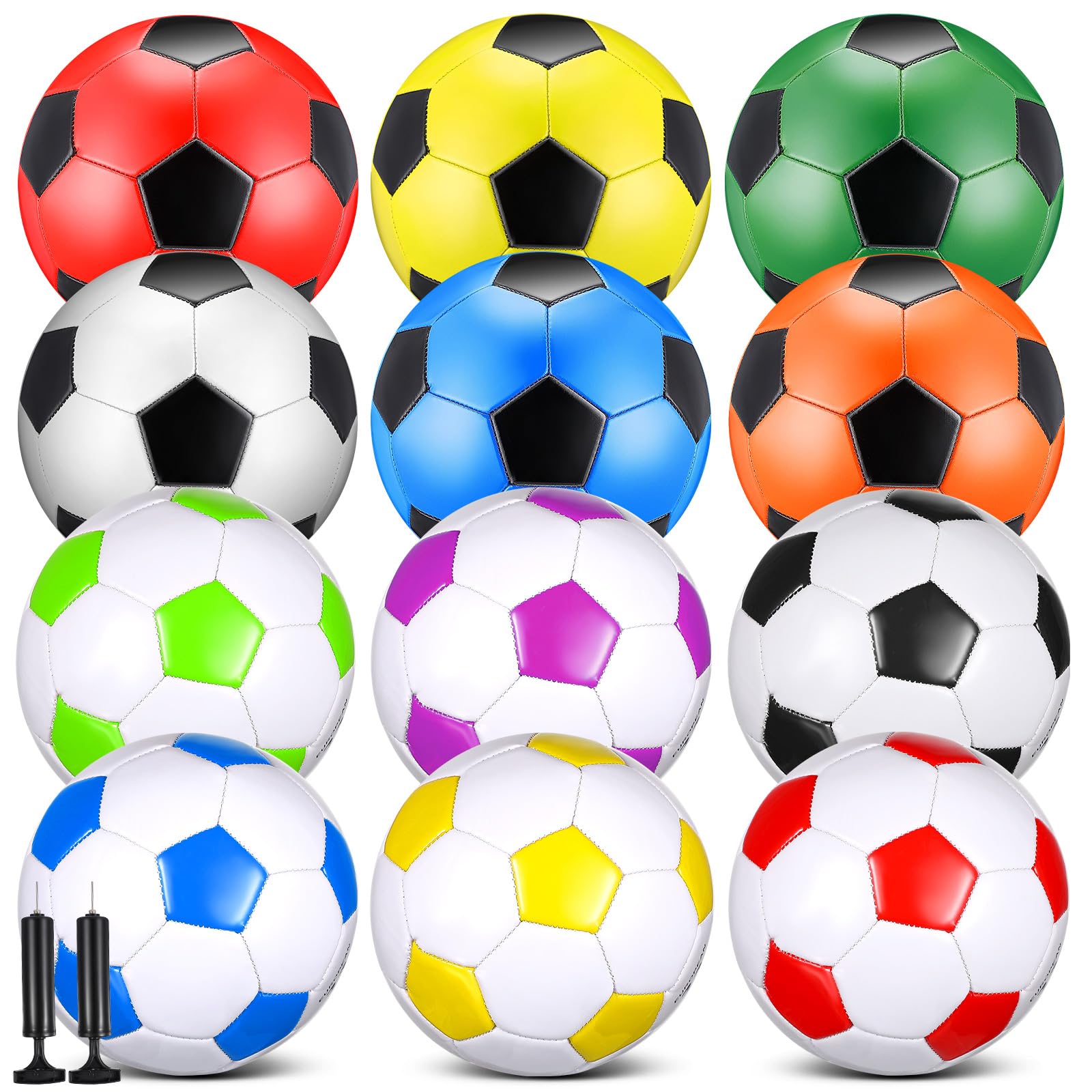 MiniInflat 12 balones de fútbol de tamaño a granel, 4 balones de fútbol con bomba, fútbol suave para exteriores e interiores, para entrenamiento deportivo, juego de práctica de regalo para jóvenes
