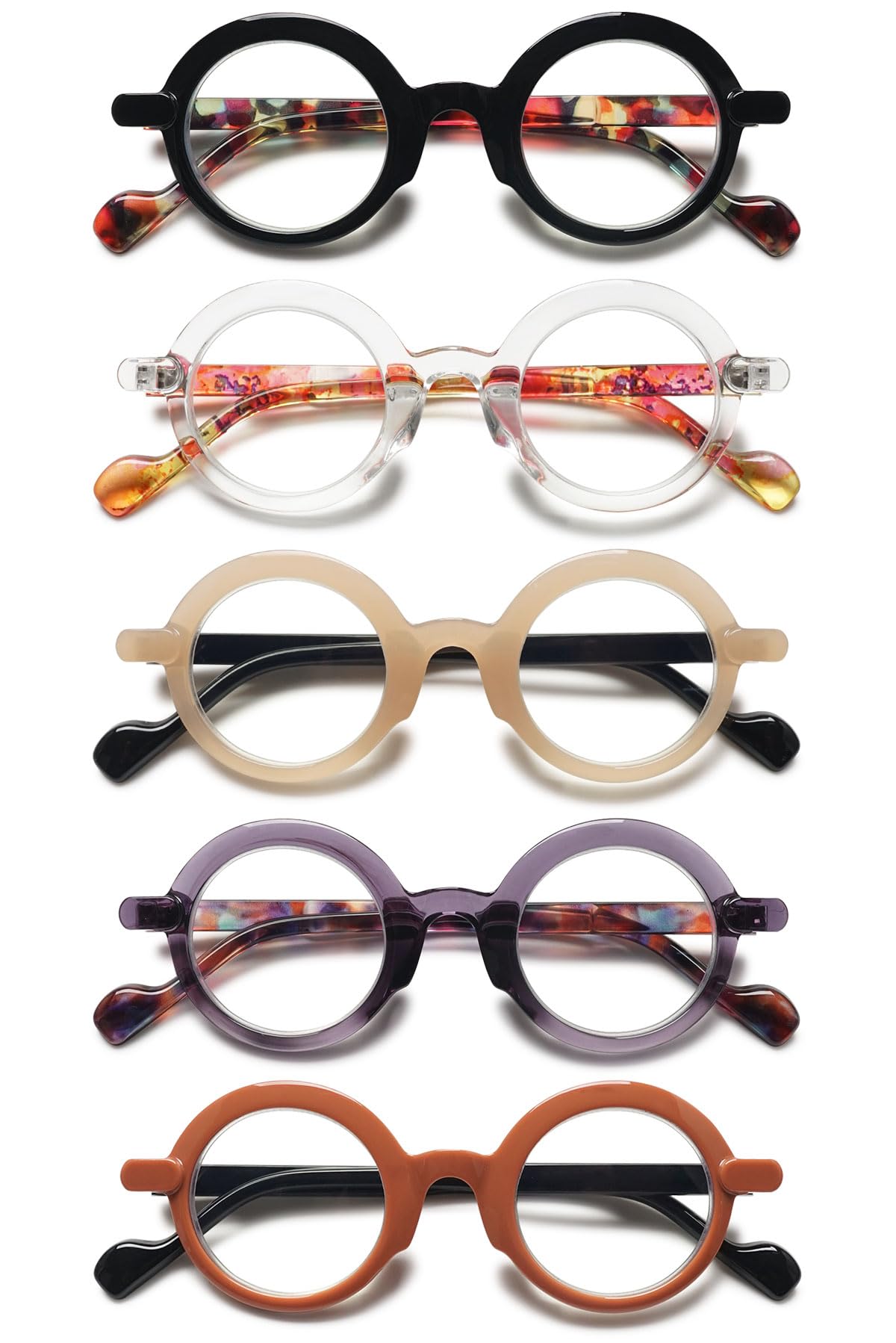 KOOSUFA Mode Anti Blaulicht Lesebrille Rund Klein Damen Herren Retro Bunt Lesehilfen Sehhilfe Anti Müdigkeit Brille 1.0 1.5 2.0 2.5 3.0 3.5 4.0