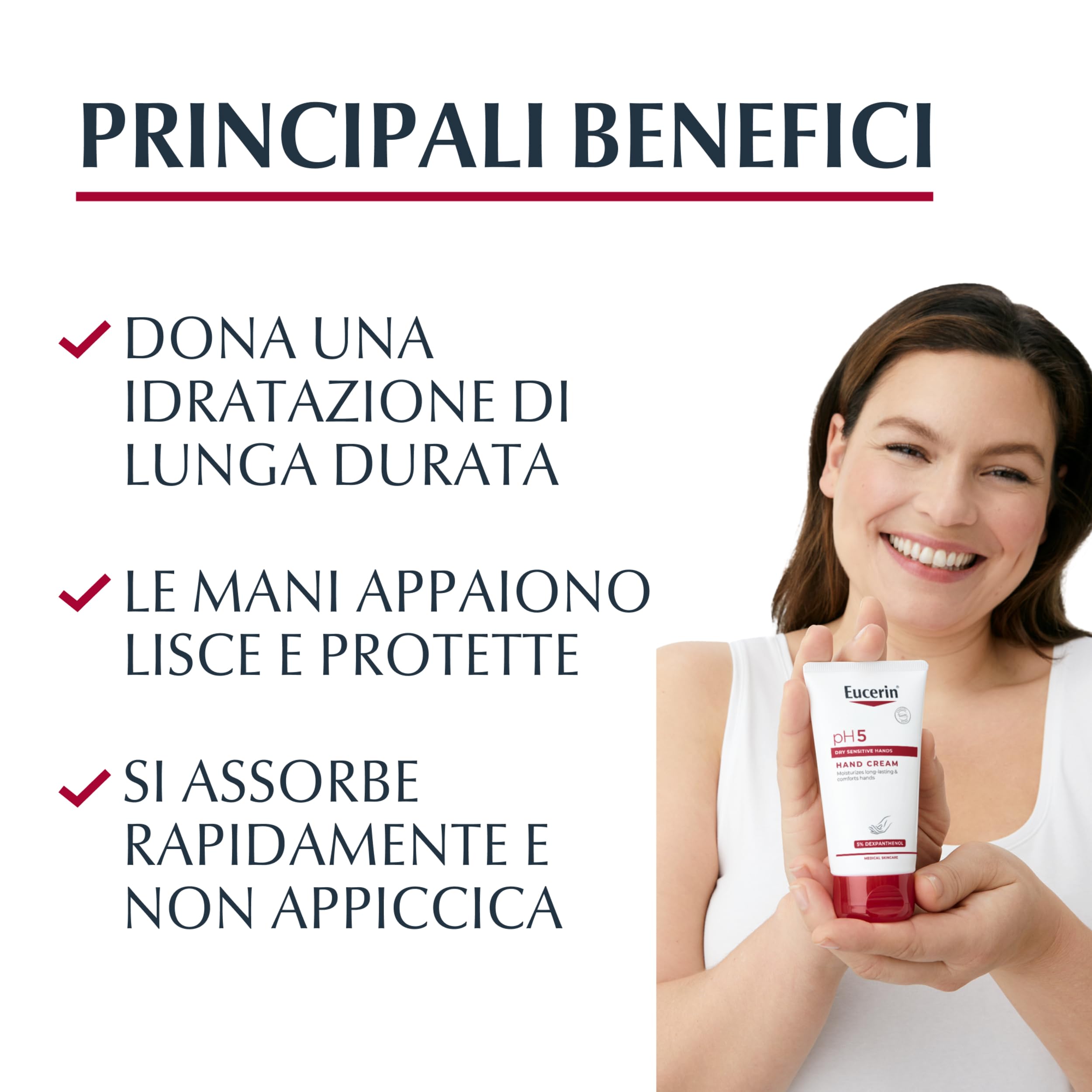 Eucerin pH5 Crema Mani 75 ml, Crema mani secche e screpolate ad assorbimento rapido per un'idratazione di lunga durata, Formula riparatrice con Dexpantenolo per pelle secca e sensibile