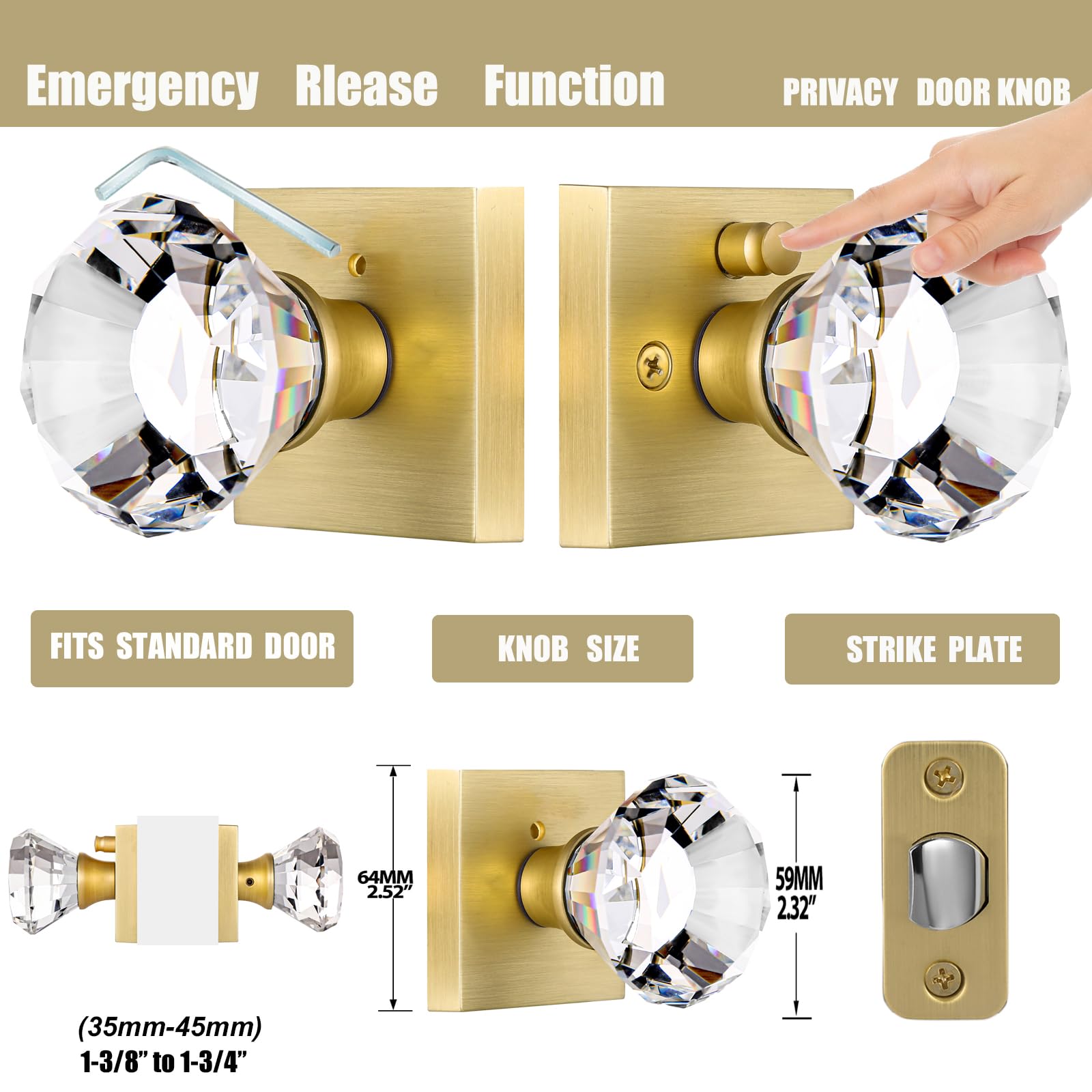 Gold Glass Door Knobs - Privacy & Style -3 Gold Glass Door Knobs - Privacy & Style -3