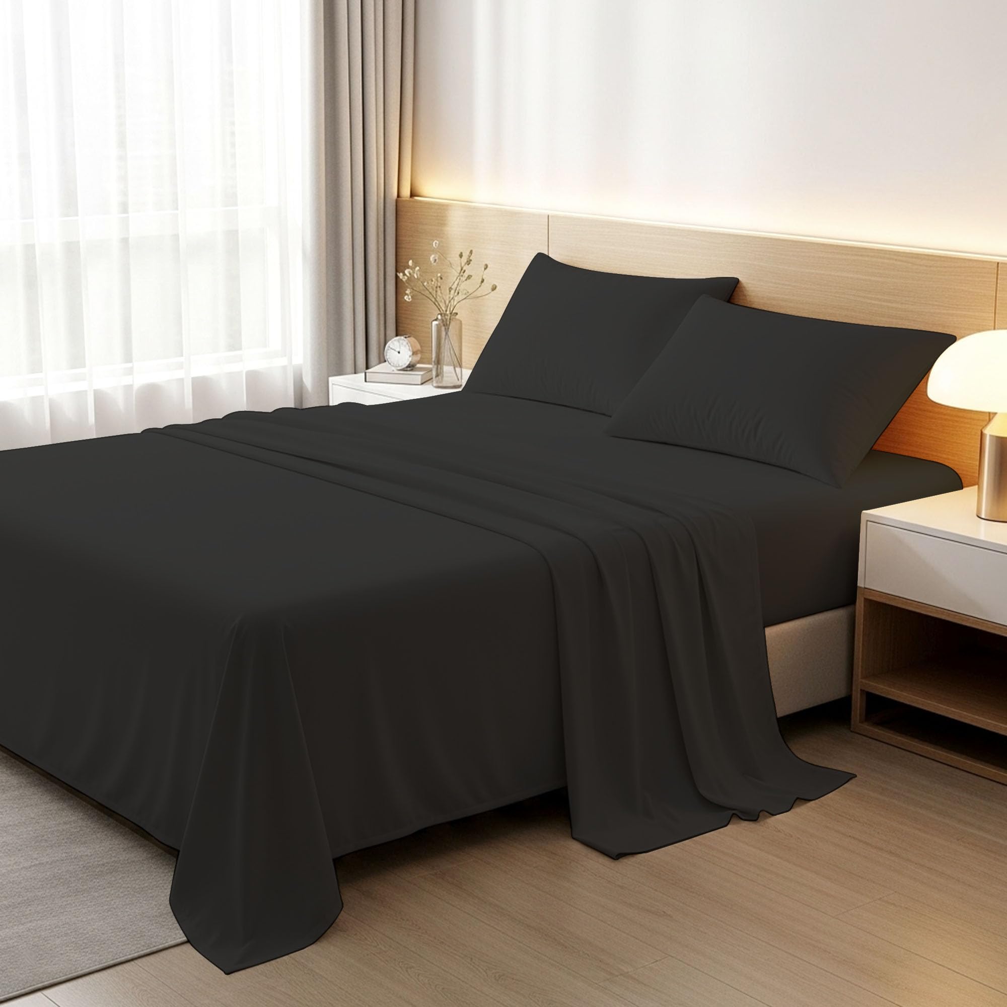 BloomBedding 100% Egyptian Cotton 400TC 4PC Bed Sheet Set | 1x Double Fitted Sheet 1x Double Flat Sheet With Matching Pillowcases 2 Pack Durable & Machine Washable