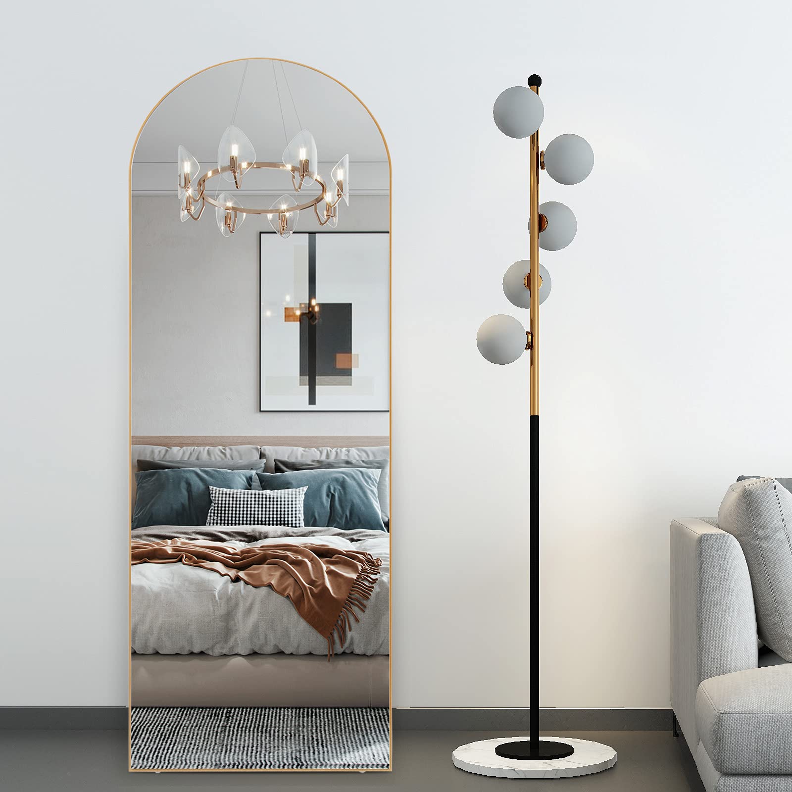 RACHMADES Full Length Mirror 65"x22", Arched Mirror, Floor Mirror with