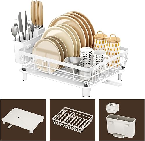 Miniatura 2 de Estante para secar platos de hierro con escurridor Escurridores de platos para encimera de cocina Boquilla extensible con escurridor, soporte para