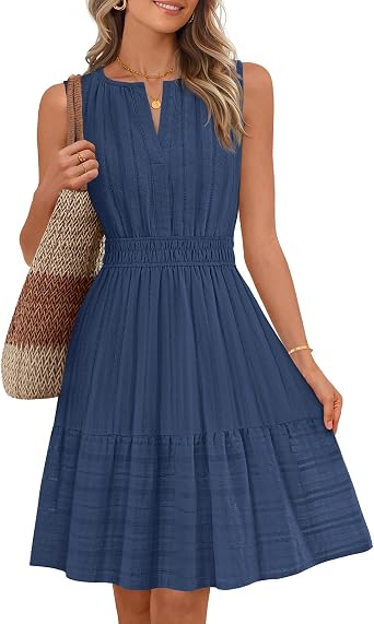 MEROKEETY Womens 2026 Summer Casual Mini Sundress Beach Vacation Sleeveless V Neck Flowy A Line Dress with Pockets