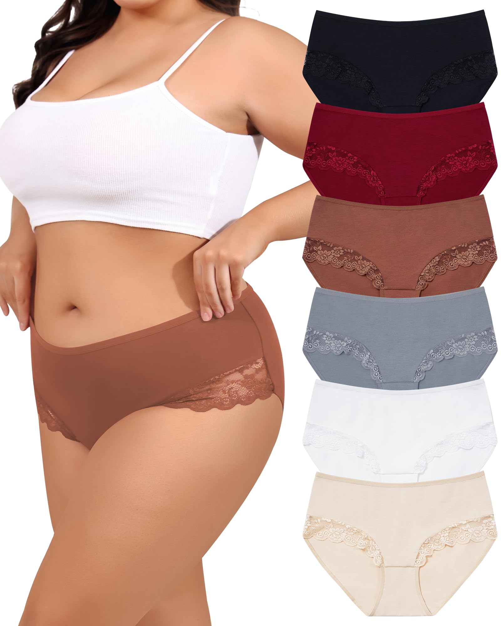 Levao Unterhosen Damen Große Größen Baumwolle Unterwäsche Damen Schlüpfer | Stretch Slip Damen Mehrpack Cheeky Spitzen Unterwäsche Frauen Bikini & Panties, 6er Pack