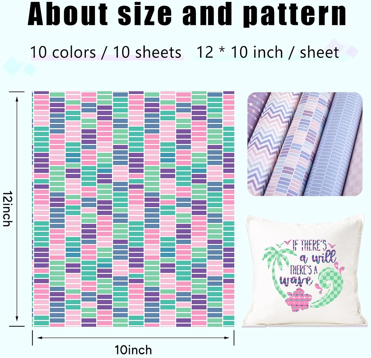 Tintnut Mermaid Sublimation Transfer Sheets,10 12"x10" Sublimation Paper | Polka dot chevron checkered patterns,easy to transfer,fade resistant,wide compatible,ideal for garment & craft making