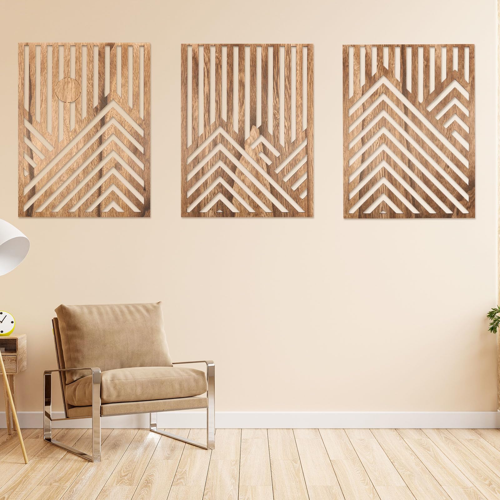 Gatphy 3 Pcs Wood Mountain Wall Art Modern Wooden Wooden Wall Sculptures Mountain Wall Decor Abstract Line Minimalist Wall Art or Living Room Bedroom Farmhouse 32x42cm(Brown)