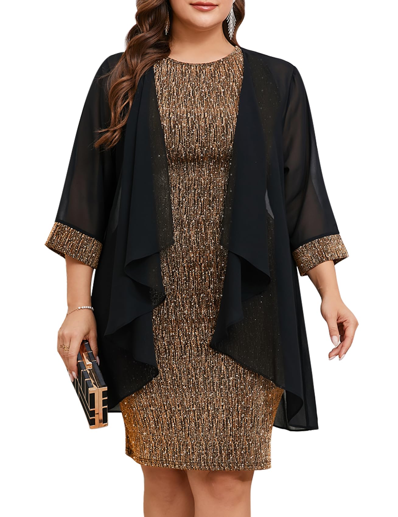 ZOMVA Plus Size Sparkly Formal Dress Suit 2 Piece