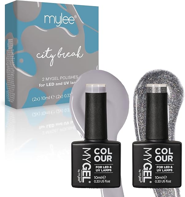 MYGEL by Mylee Silver & Glitter Colour Set Gel Nail Polish 2x10ml - UV/LED Soak-Off Nail Art Manicure Pedicure for Professional, Salon & Home Use - Long Lasting & Easy to Apply