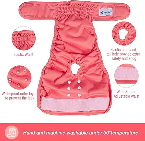 Miniatura 7 de Pet Soft Pañales lavables para mujer (paquete de 3)  Pañales para perras, cómodos pañales reutilizables para perras para perras en periodo de calor
